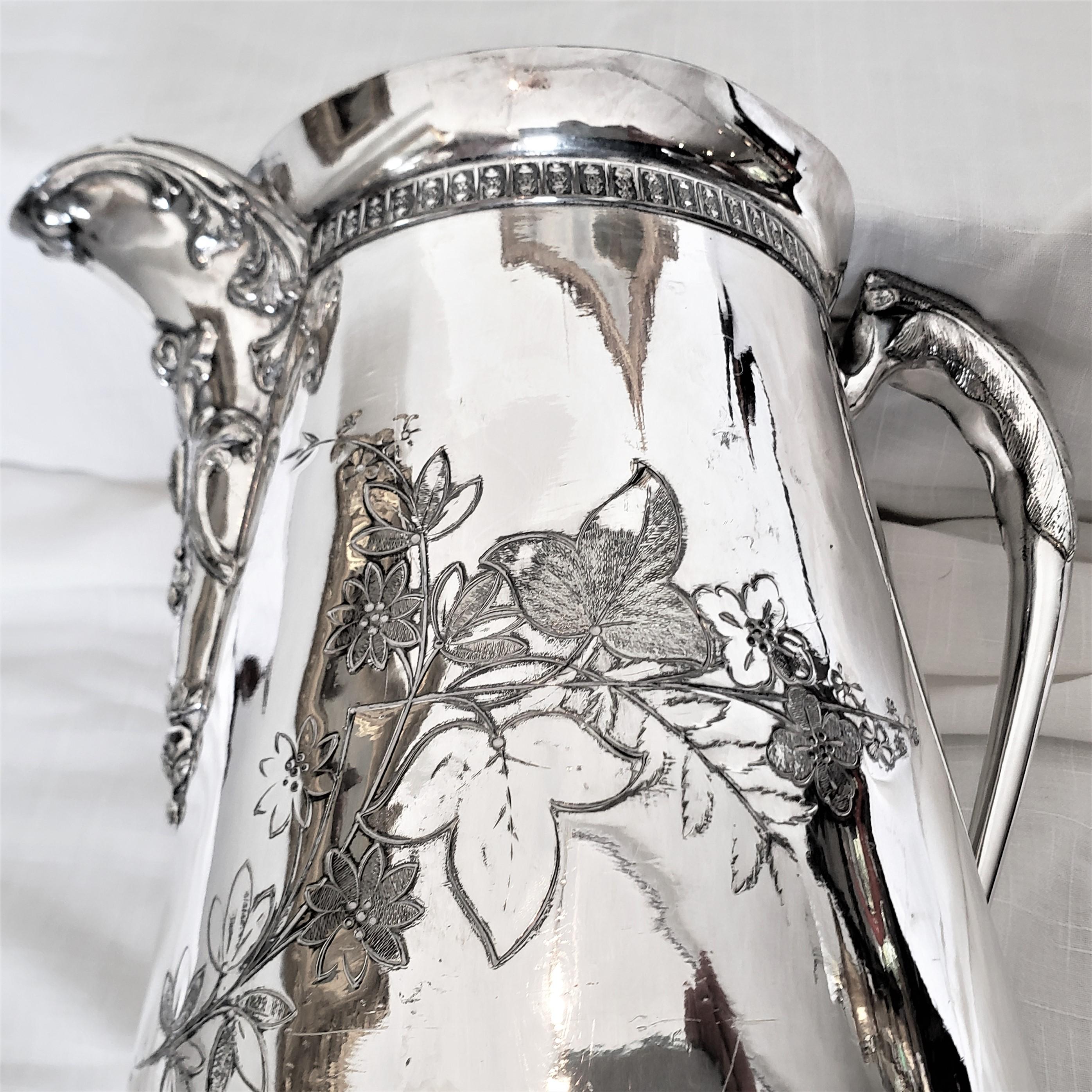 Antique Silver Plated Insulated Hot Water Pitcher with Leaf Decoration For Sale 3