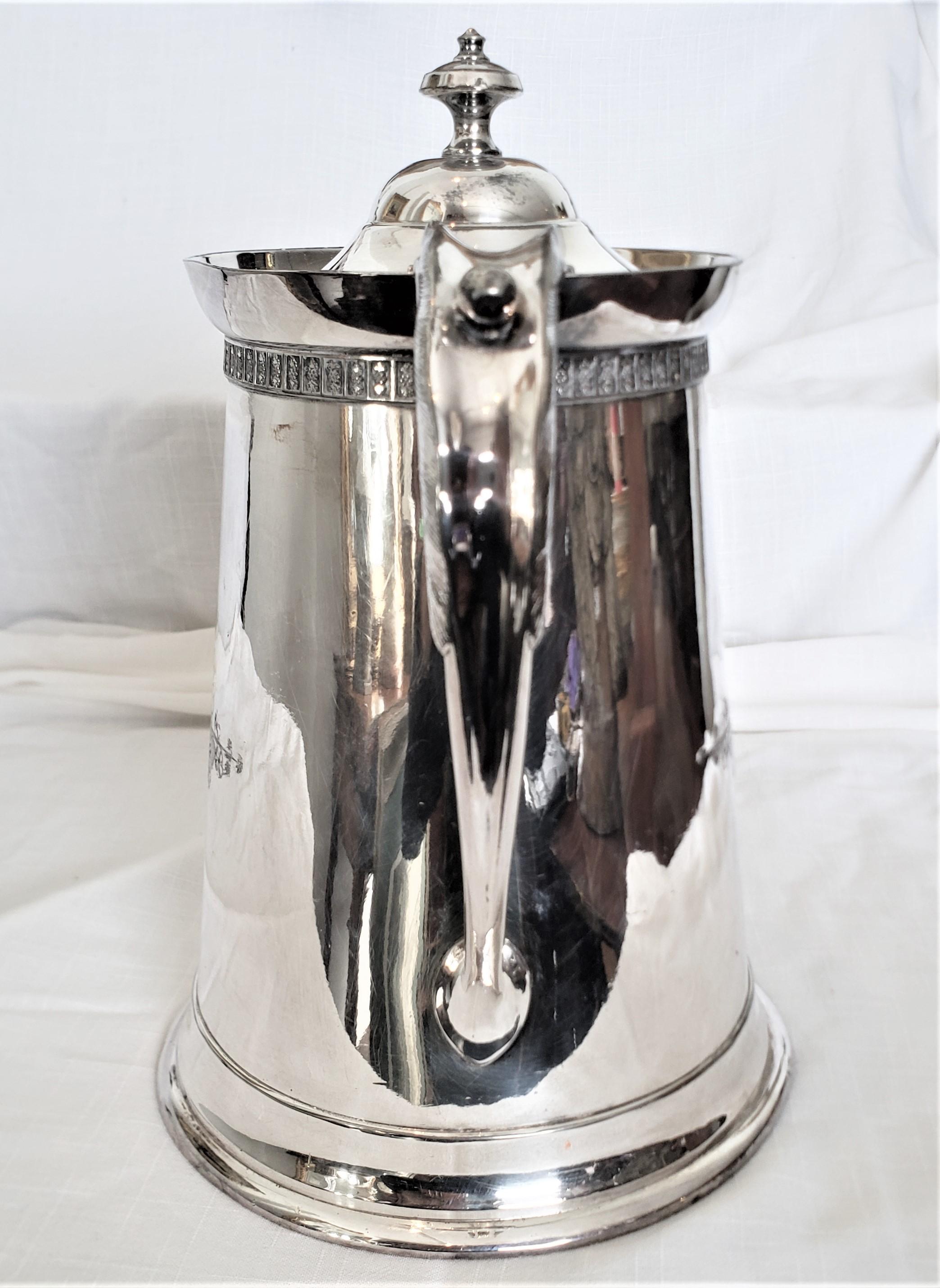 High Victorian Antique Silver Plated Insulated Hot Water Pitcher with Leaf Decoration For Sale