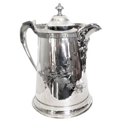 Antique Silver Plated Insulated Hot Water Pitcher with Leaf Decoration