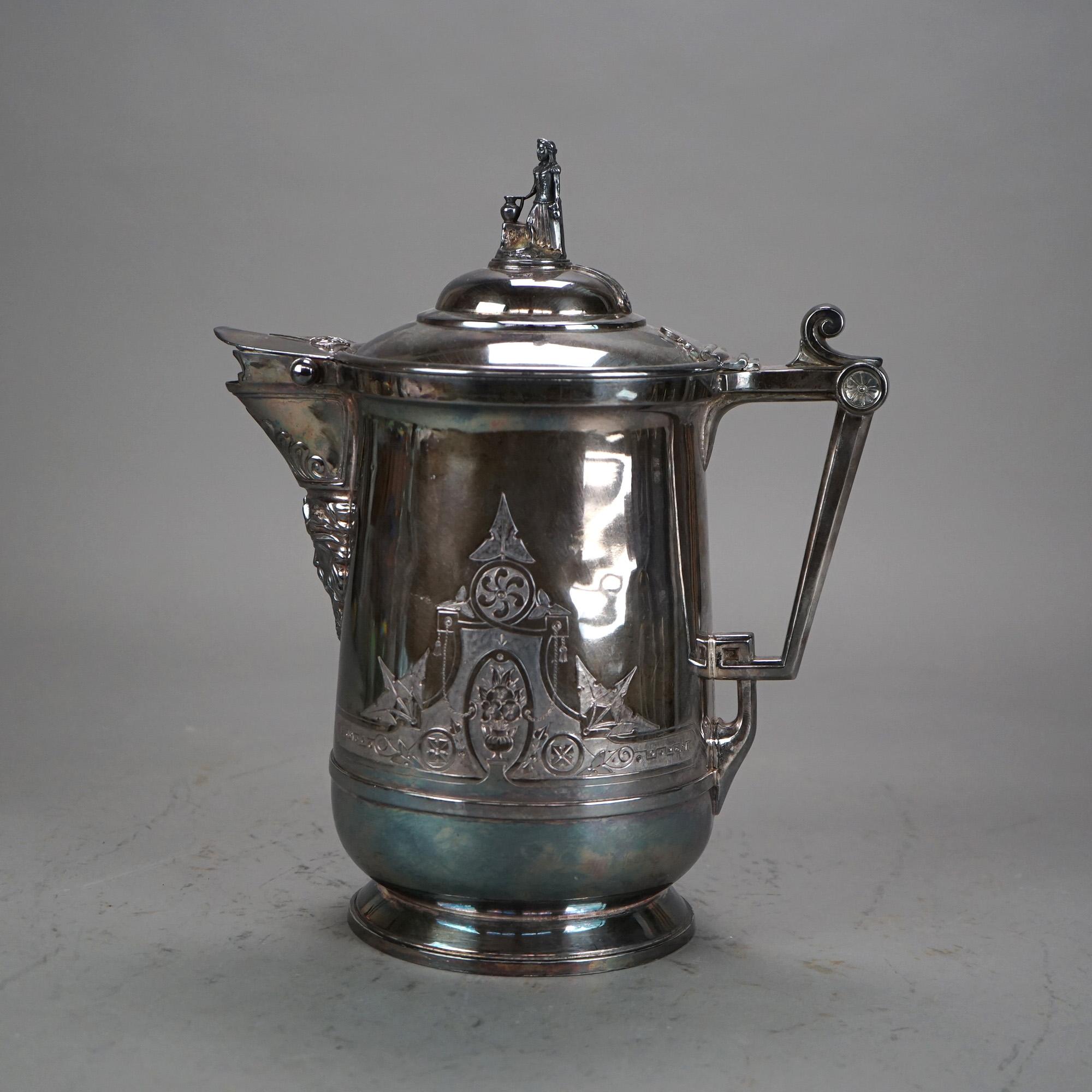 Antica brocca per acqua isolata placcata in argento C1890 In condizioni buone in vendita a Big Flats, NY