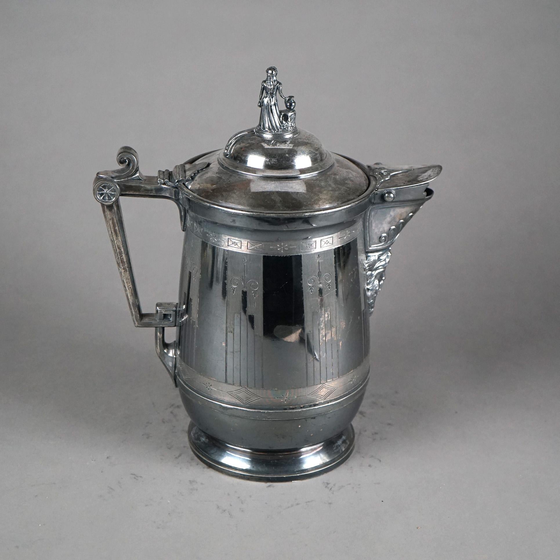 Antique Silver Plated Insulated Water Pitcher C1890 In Good Condition For Sale In Big Flats, NY