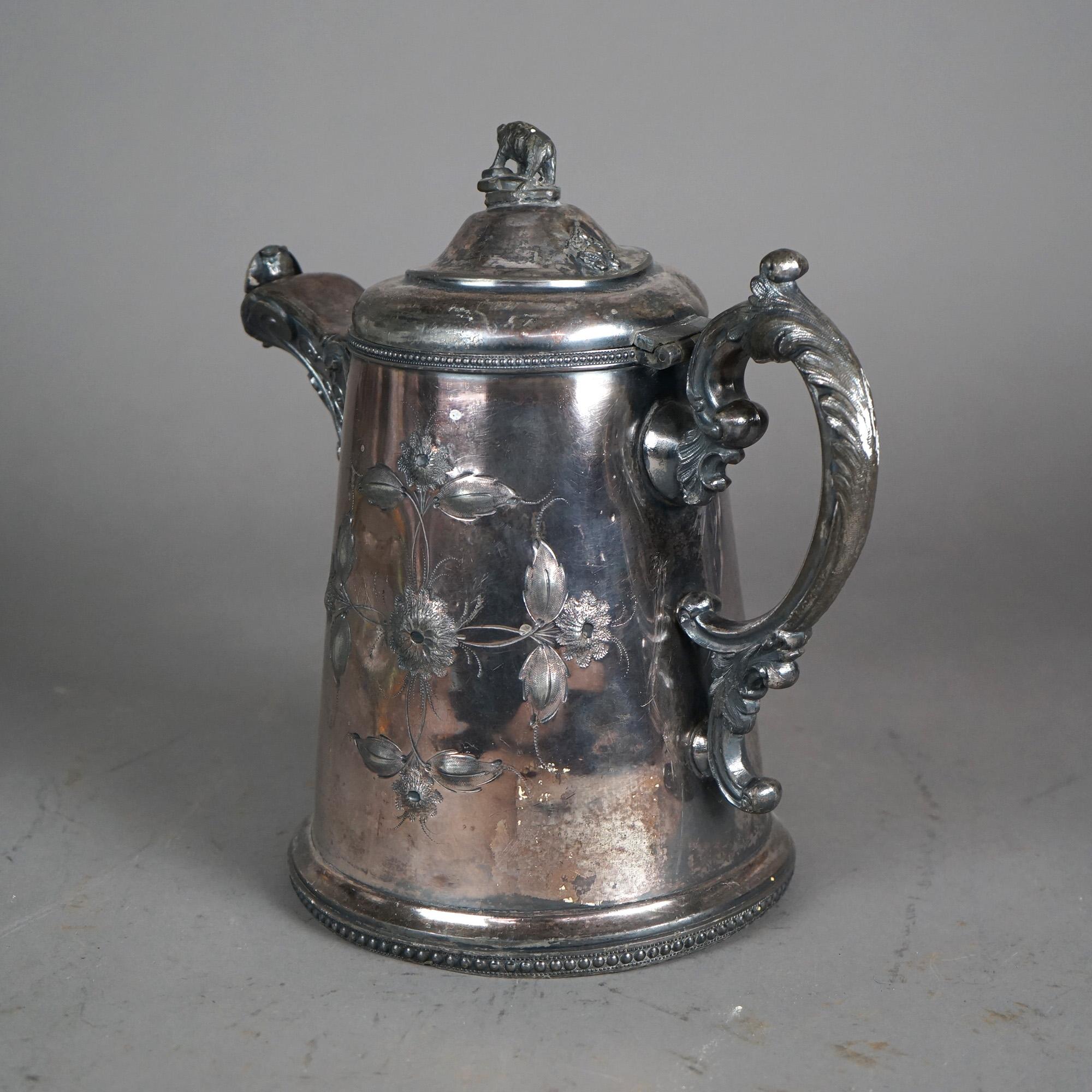 Antigua jarra de agua aislada plateada C1890 siglo XIX en venta