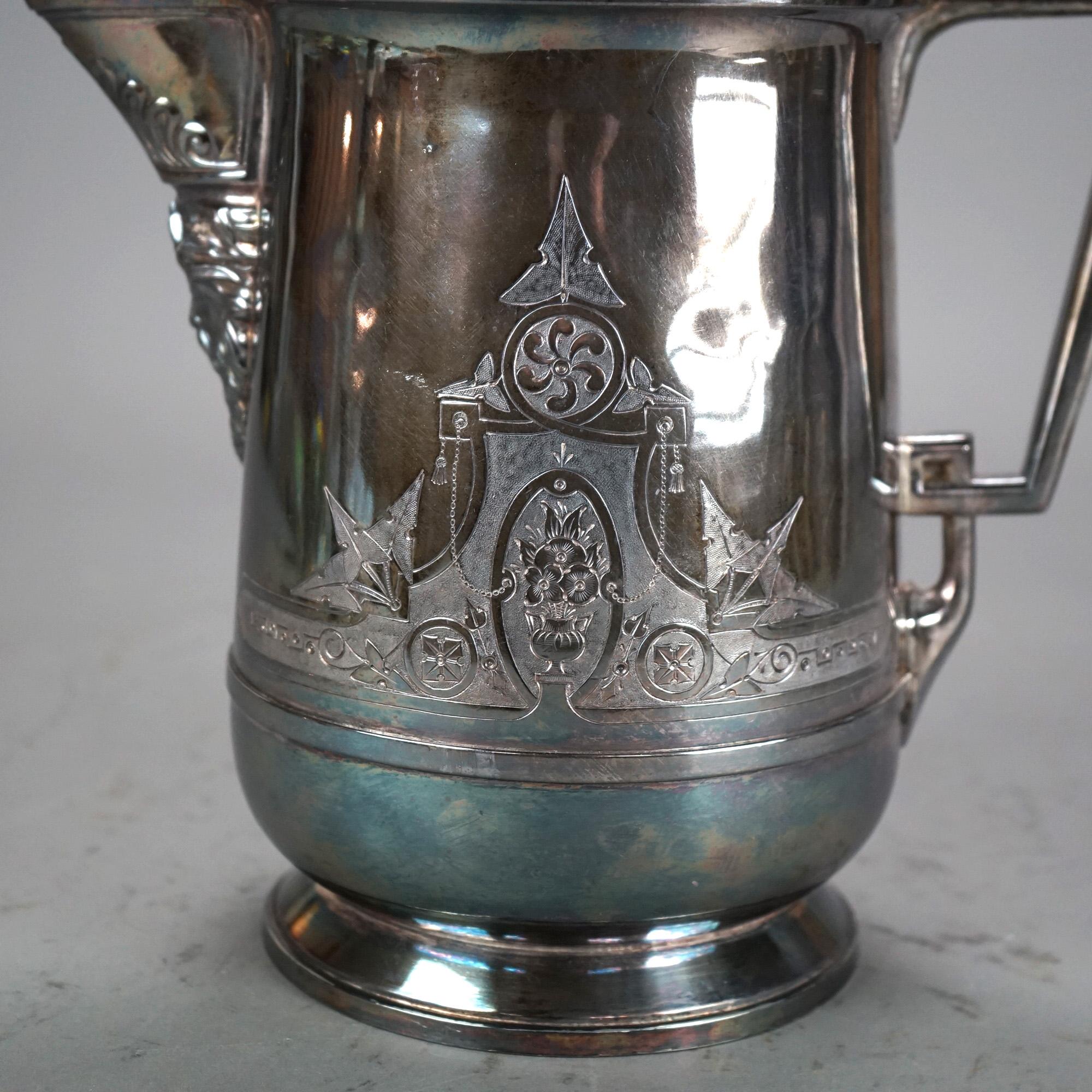 Antica brocca per acqua isolata placcata in argento C1890 in vendita 1
