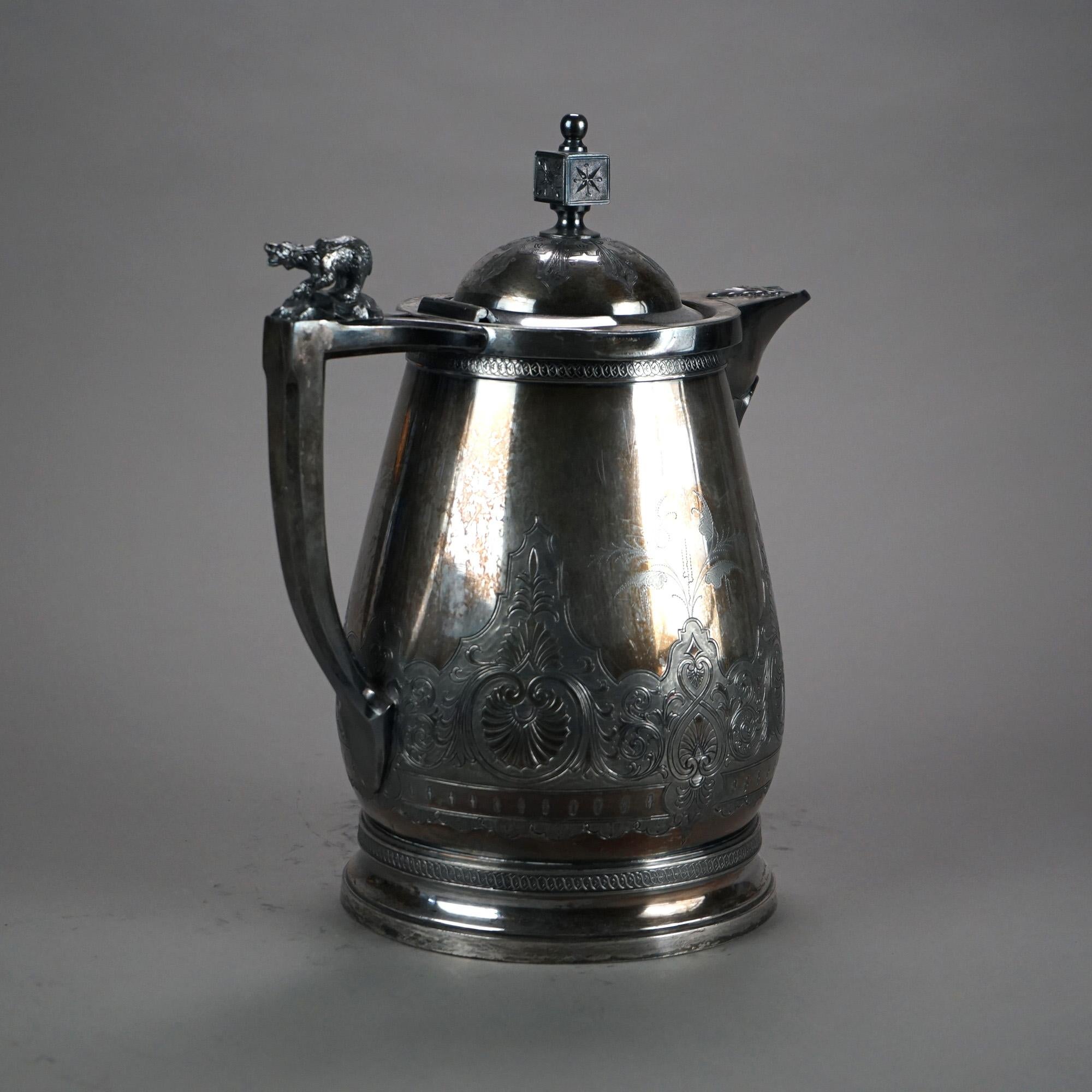 Antica brocca per acqua isolata placcata in argento C1890 in vendita 1
