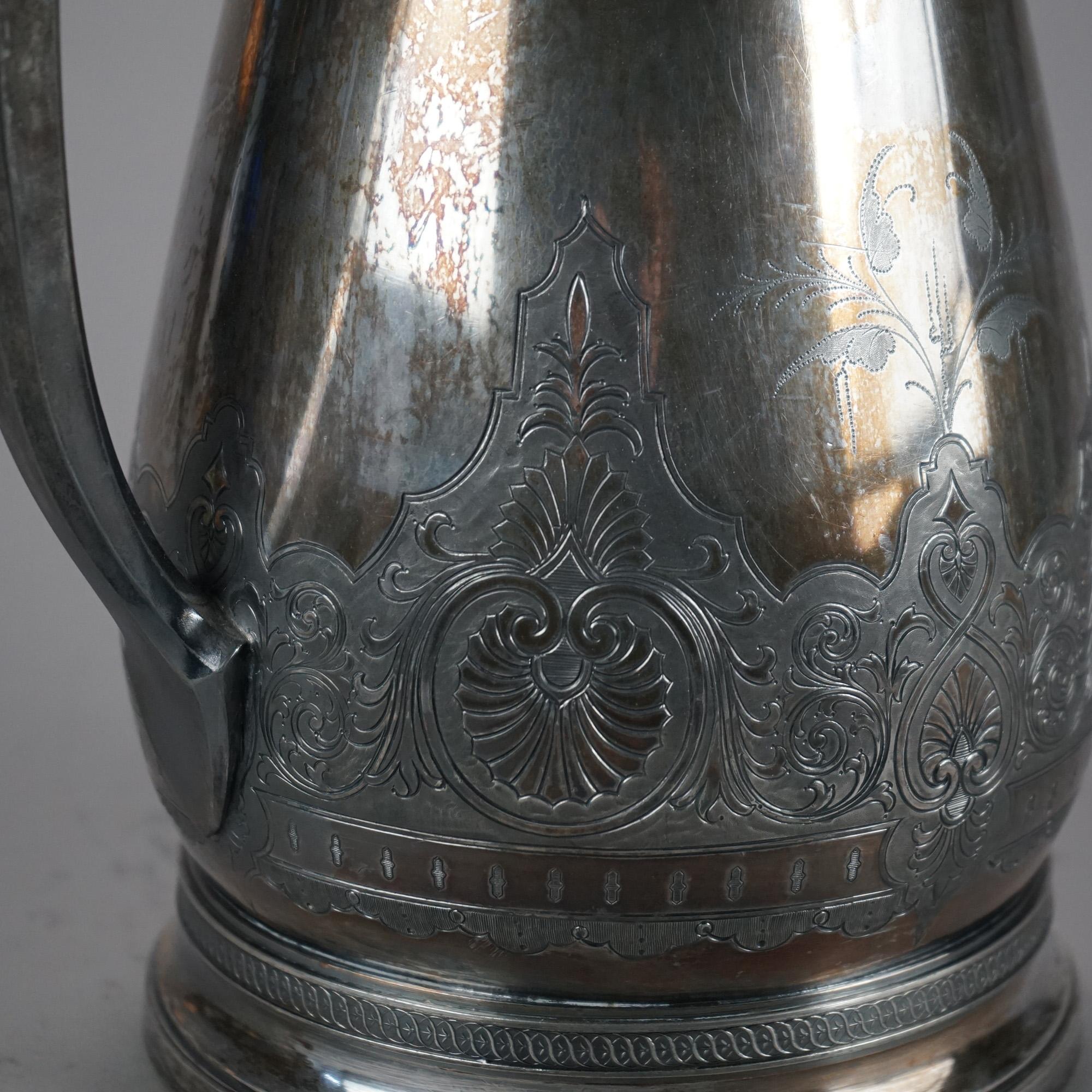 Antica brocca per acqua isolata placcata in argento C1890 in vendita 2