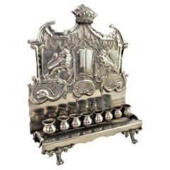 Antique Silver Plated Judaic Wall Mounted Hanukkah Menorah