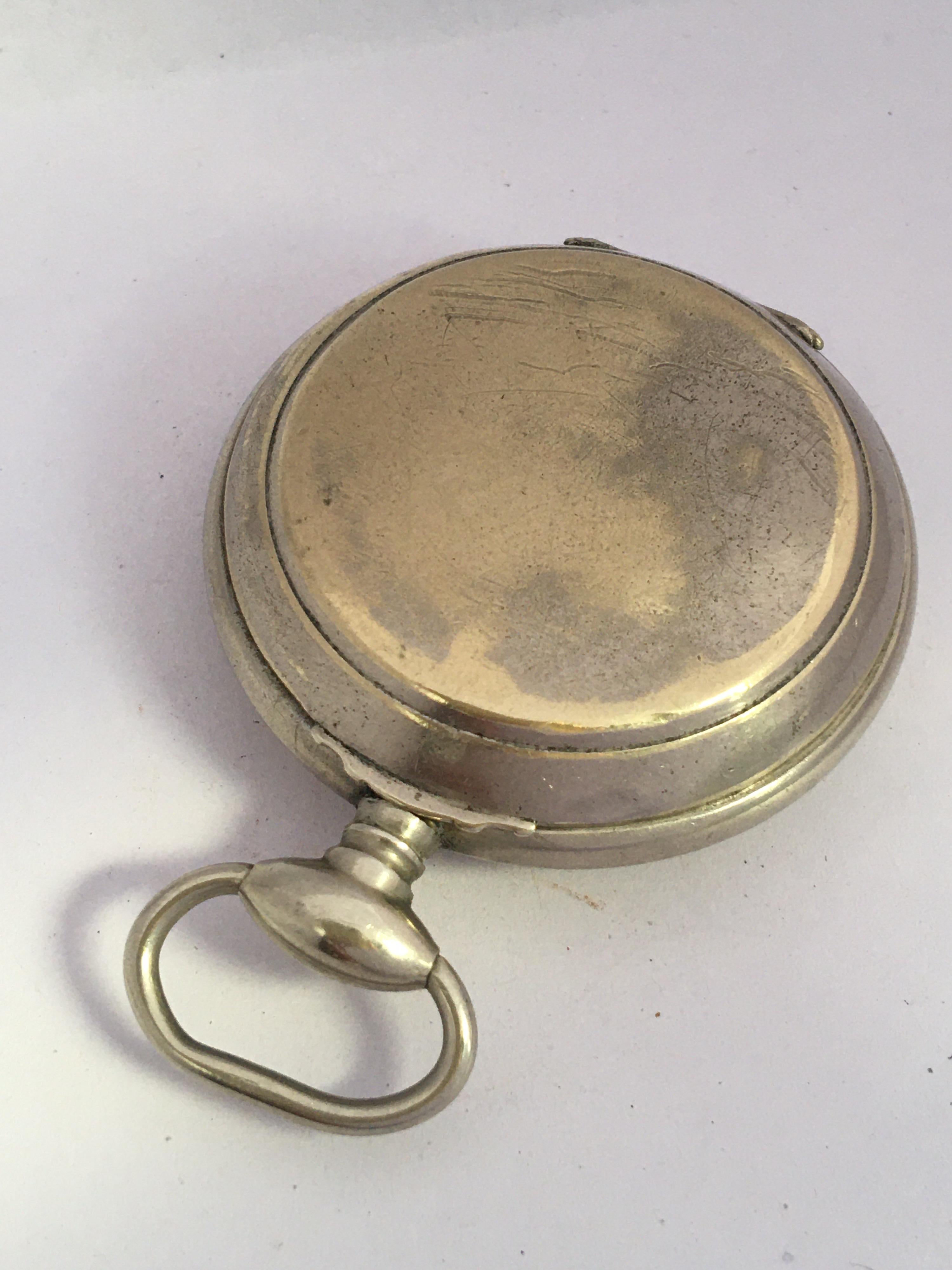 Antique Silver Plated Key Winding Pocket Watch For Sale 6