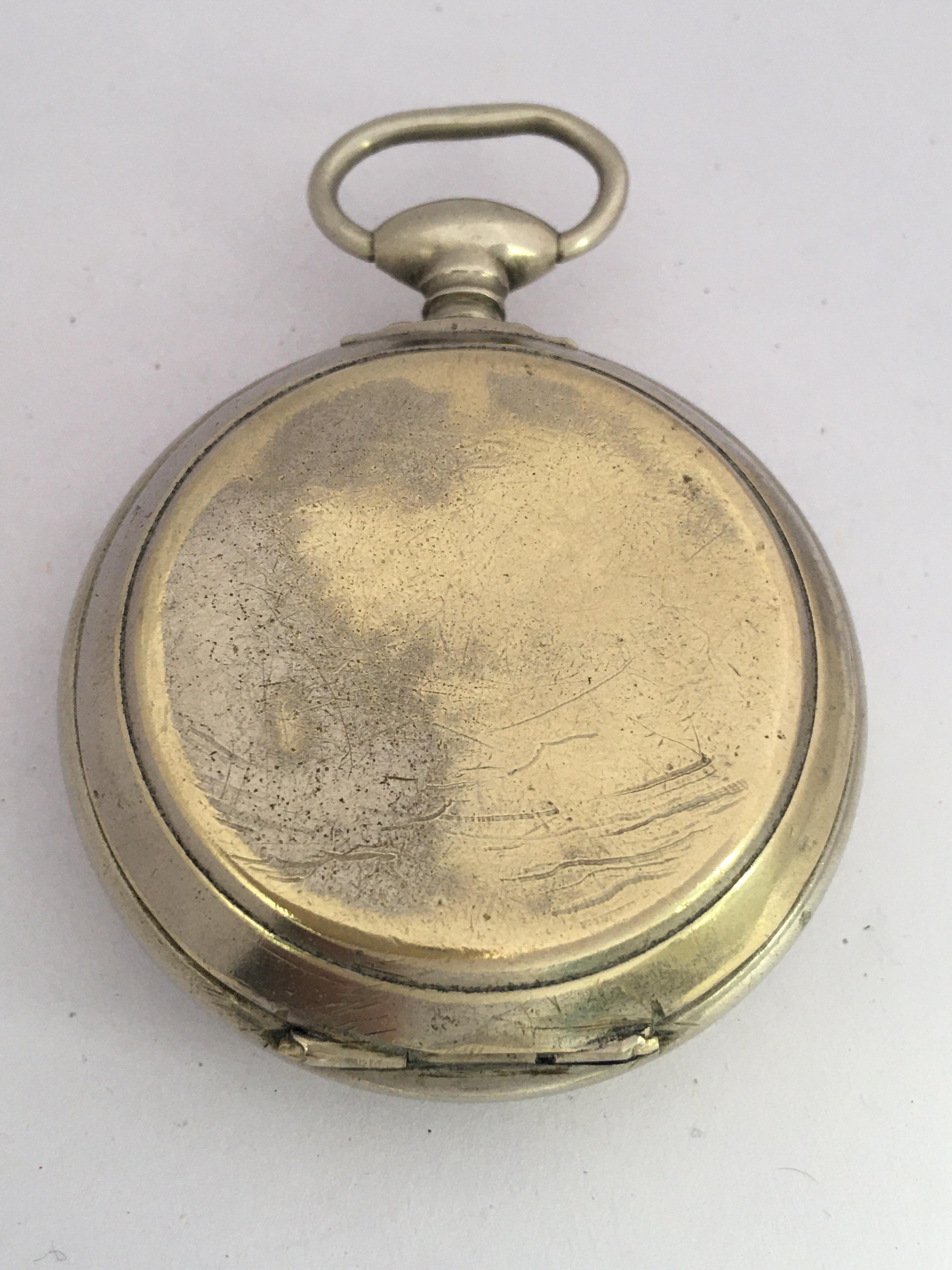 Antique Silver Plated Key Winding Pocket Watch For Sale 7