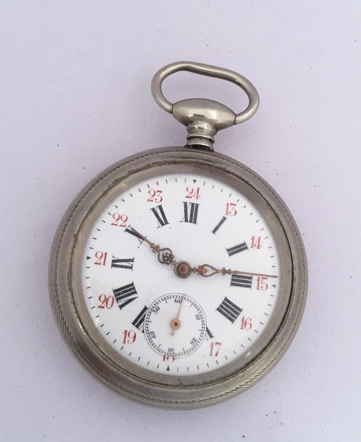 Antique Silver Plated Key Winding Pocket Watch For Sale 8
