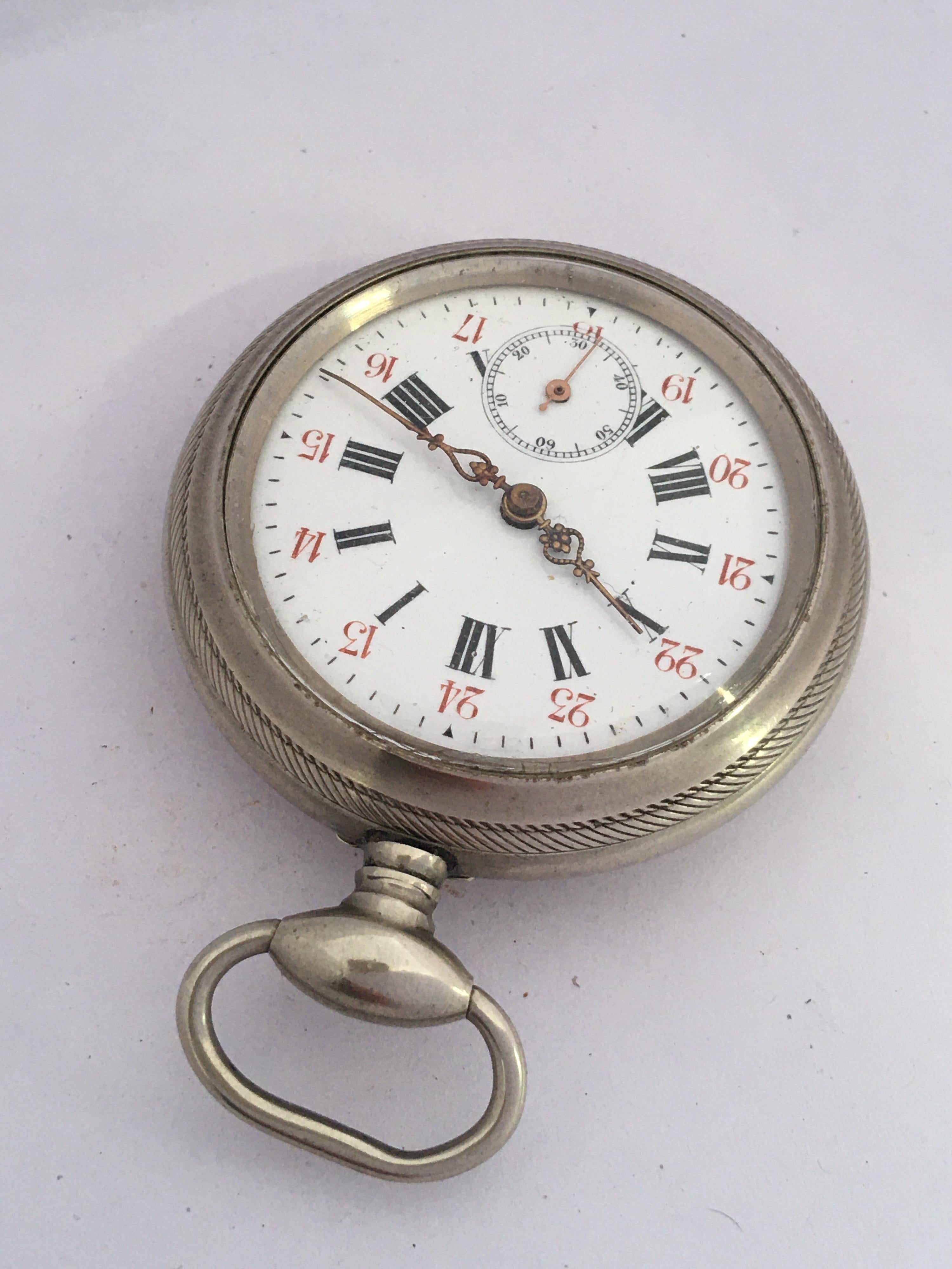 Antique Silver Plated Key Winding Pocket Watch For Sale 3