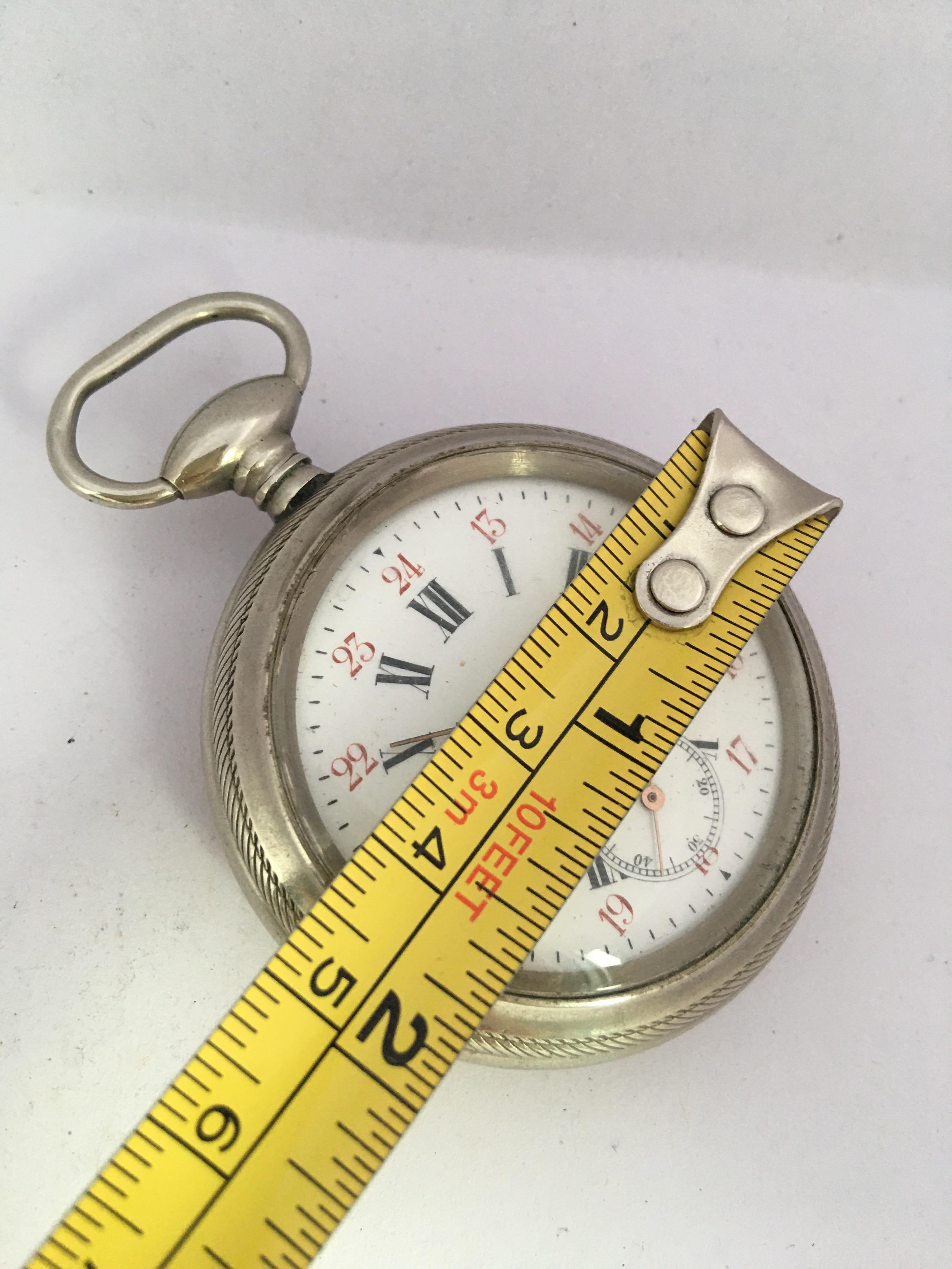 Antique Silver Plated Key Winding Pocket Watch For Sale 5