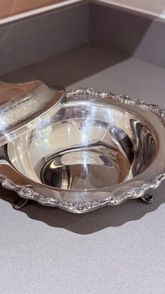Antique Silver-Plated Large Silver Serving Dish with Lid Luxury Tableware Ornate