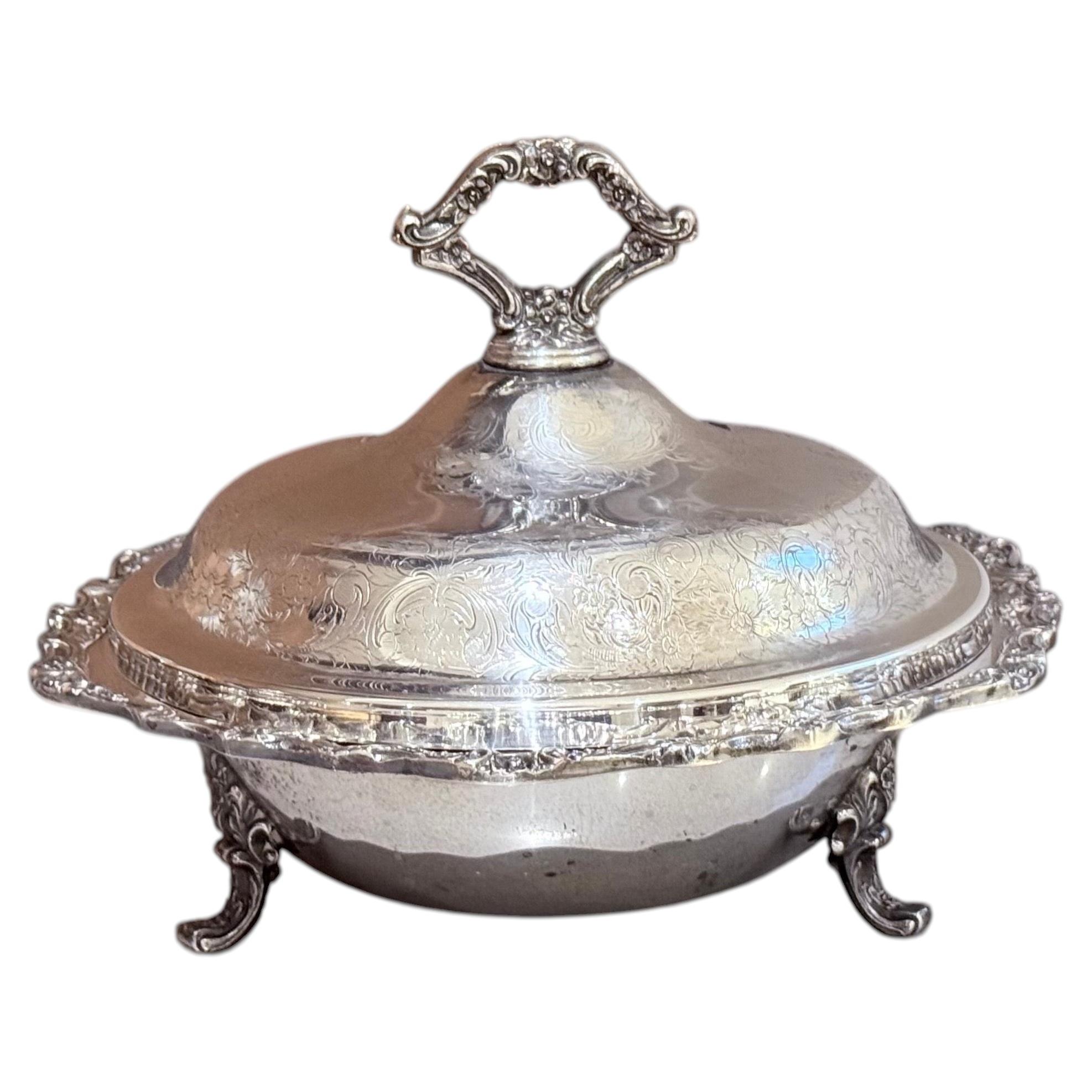 Antique Silver-Plated Large Silver Serving Dish & Lid Luxury Tableware Ornate