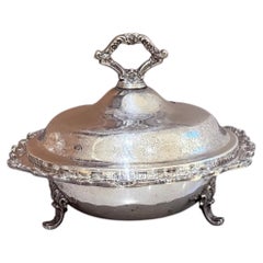 Antique Silver-Plated Large Silver Serving Dish with Lid Luxury Tableware Ornate
