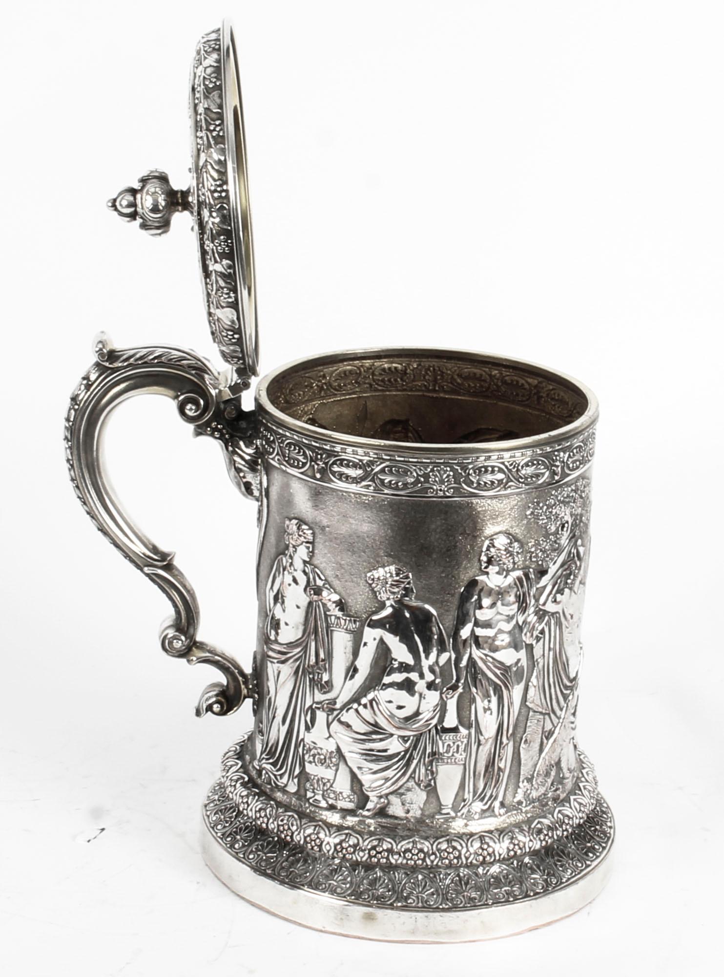 Antique Silver Plated Lidded Tankard by Elkington, 19th Century 5