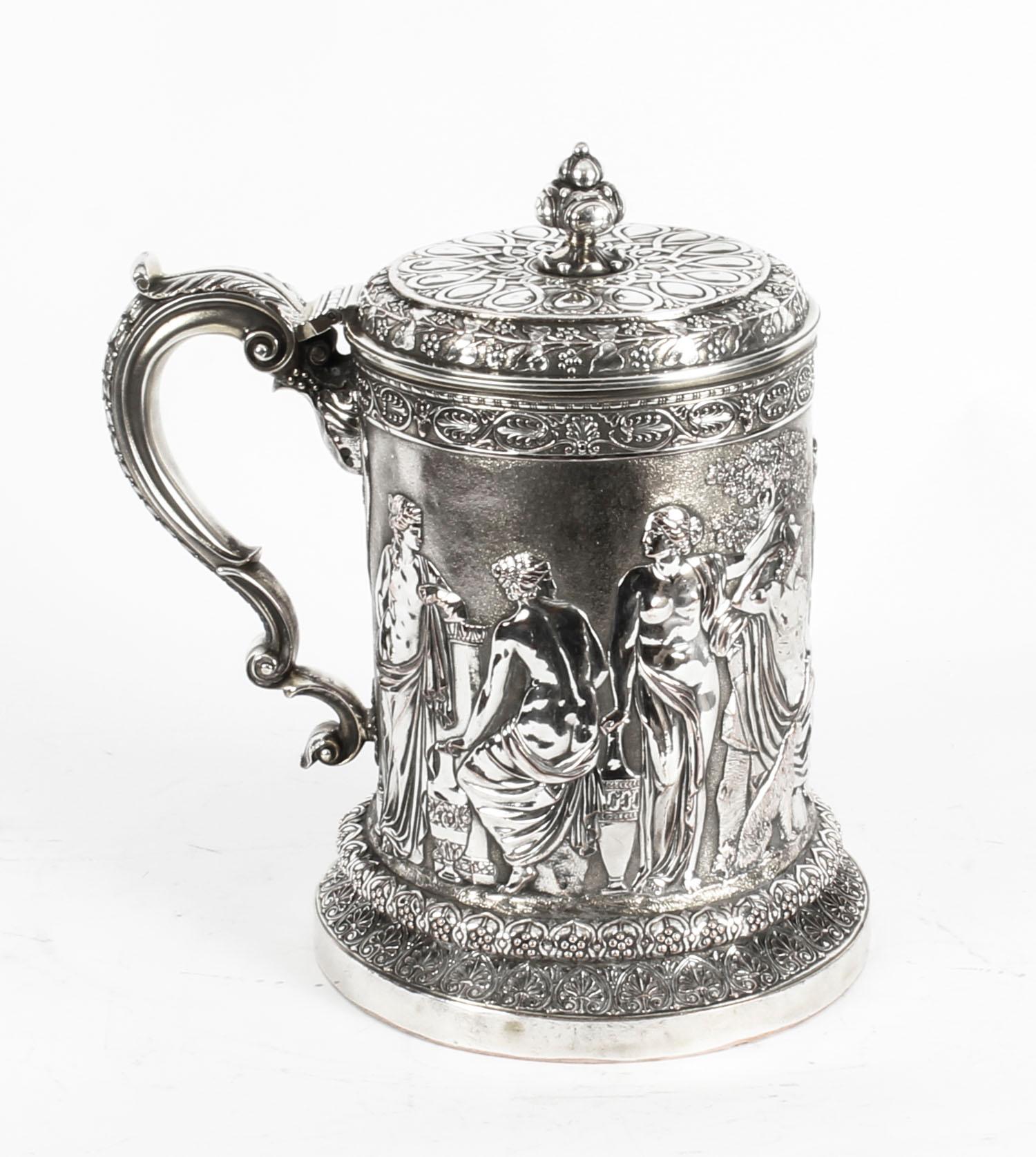 Antique Silver Plated Lidded Tankard by Elkington, 19th Century 13