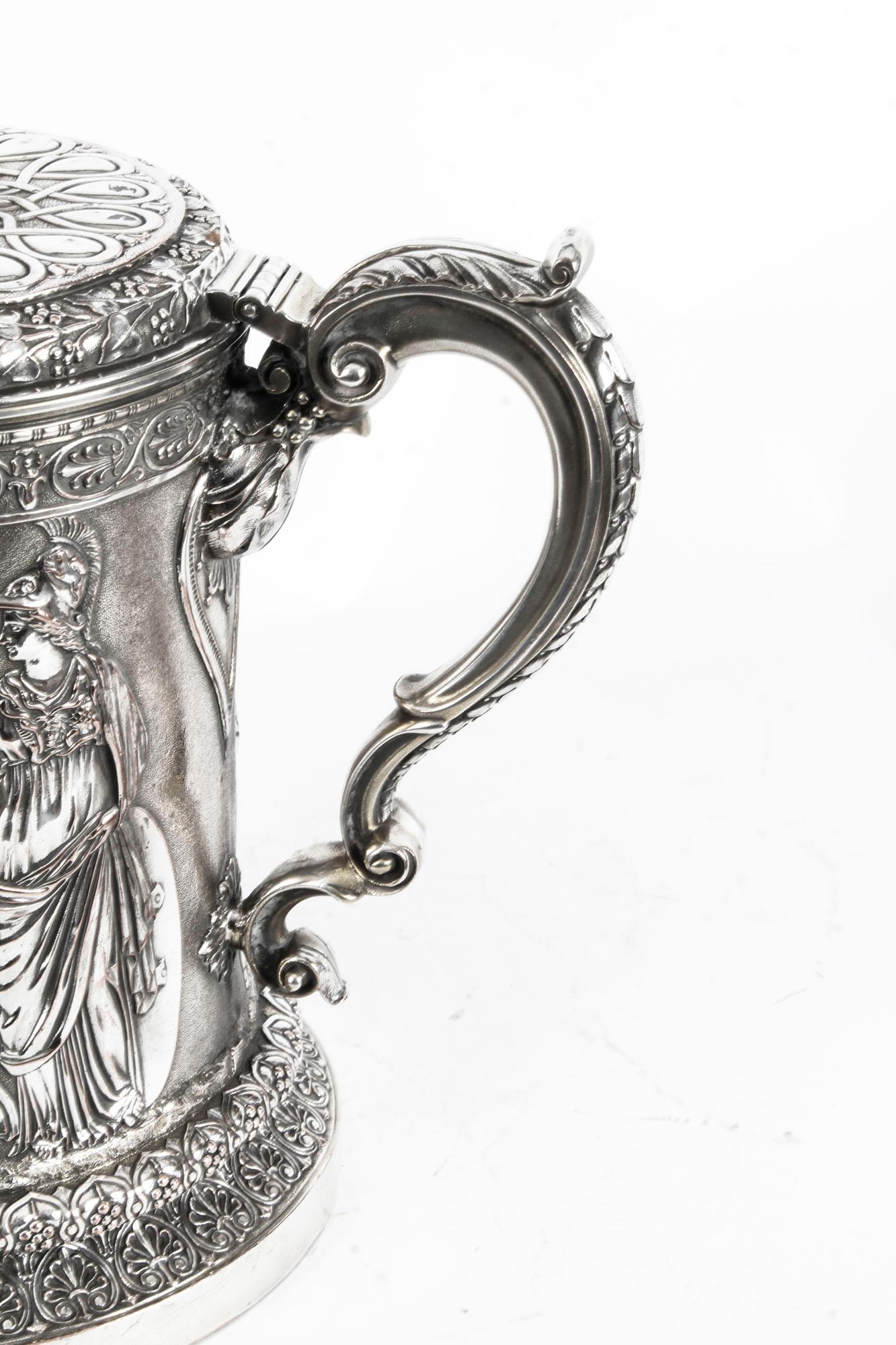 English Antique Silver Plated Lidded Tankard by Elkington, 19th Century