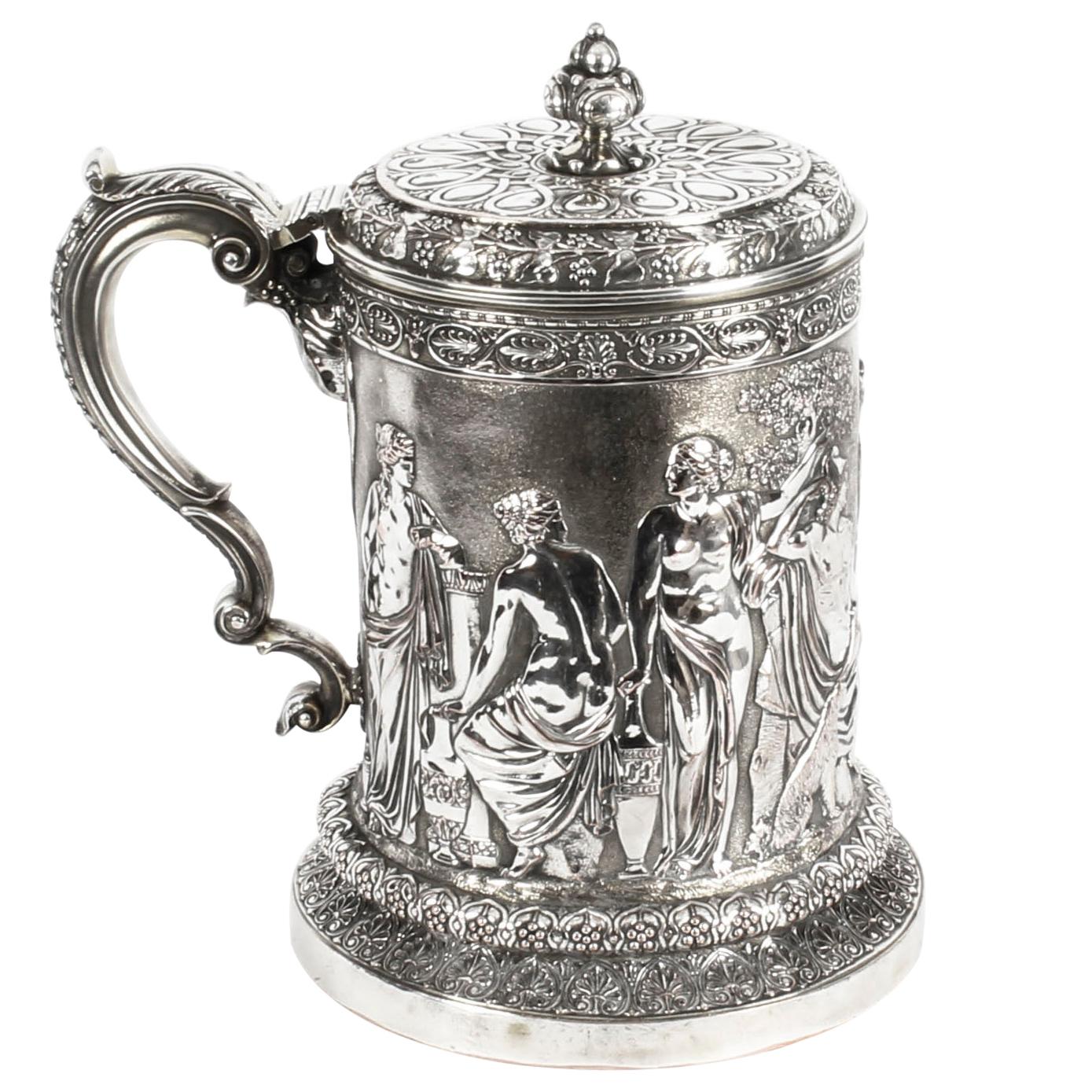 Antique Silver Plated Lidded Tankard by Elkington, 19th Century