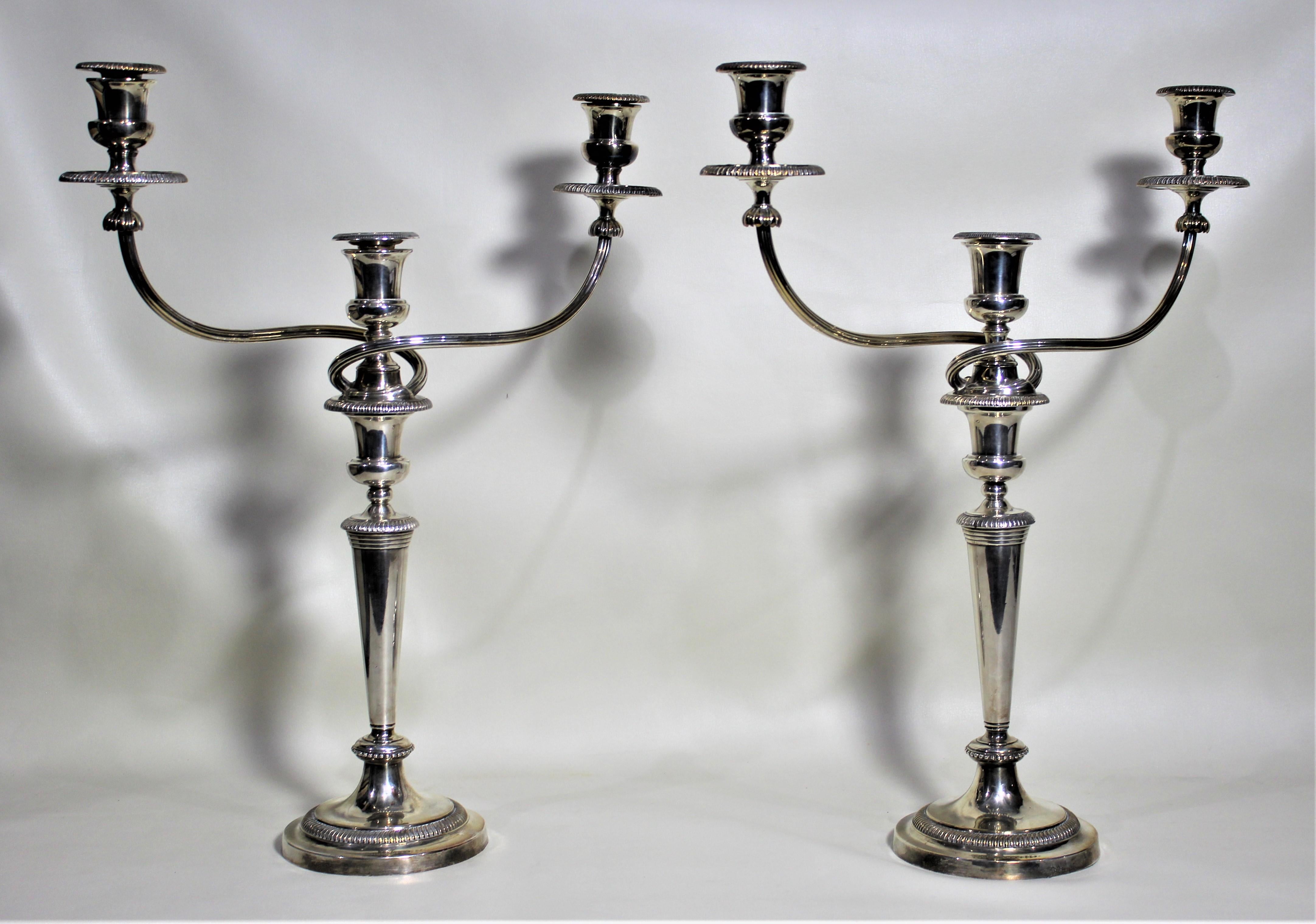 English Mathew Bolton Antique Sheffield Silver Plated 3 Branch Convertible Candelabras For Sale