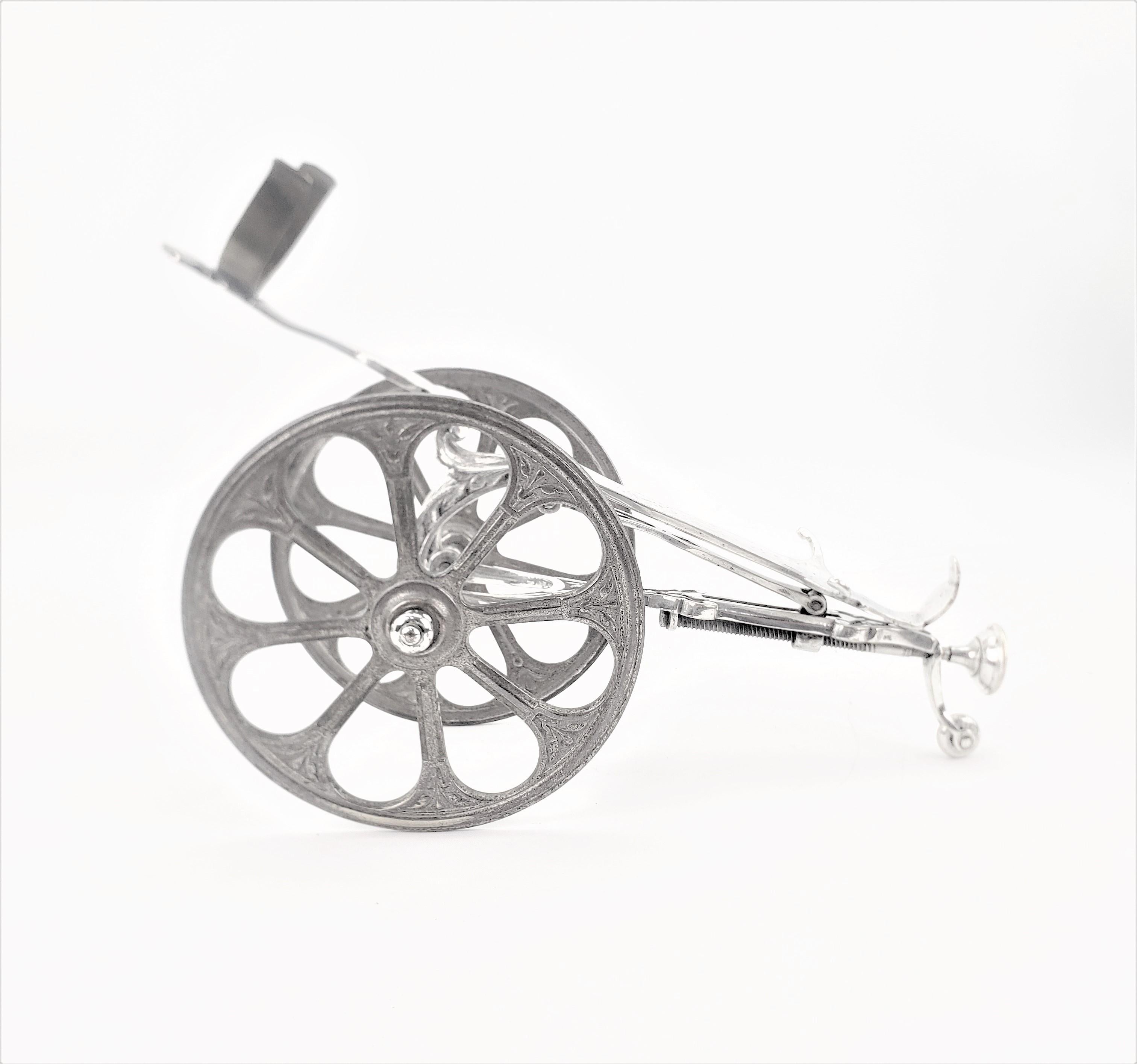 English Antique Silver Plated Mechanical Gun or Cannon Bottle Trolley Decanting Machine For Sale