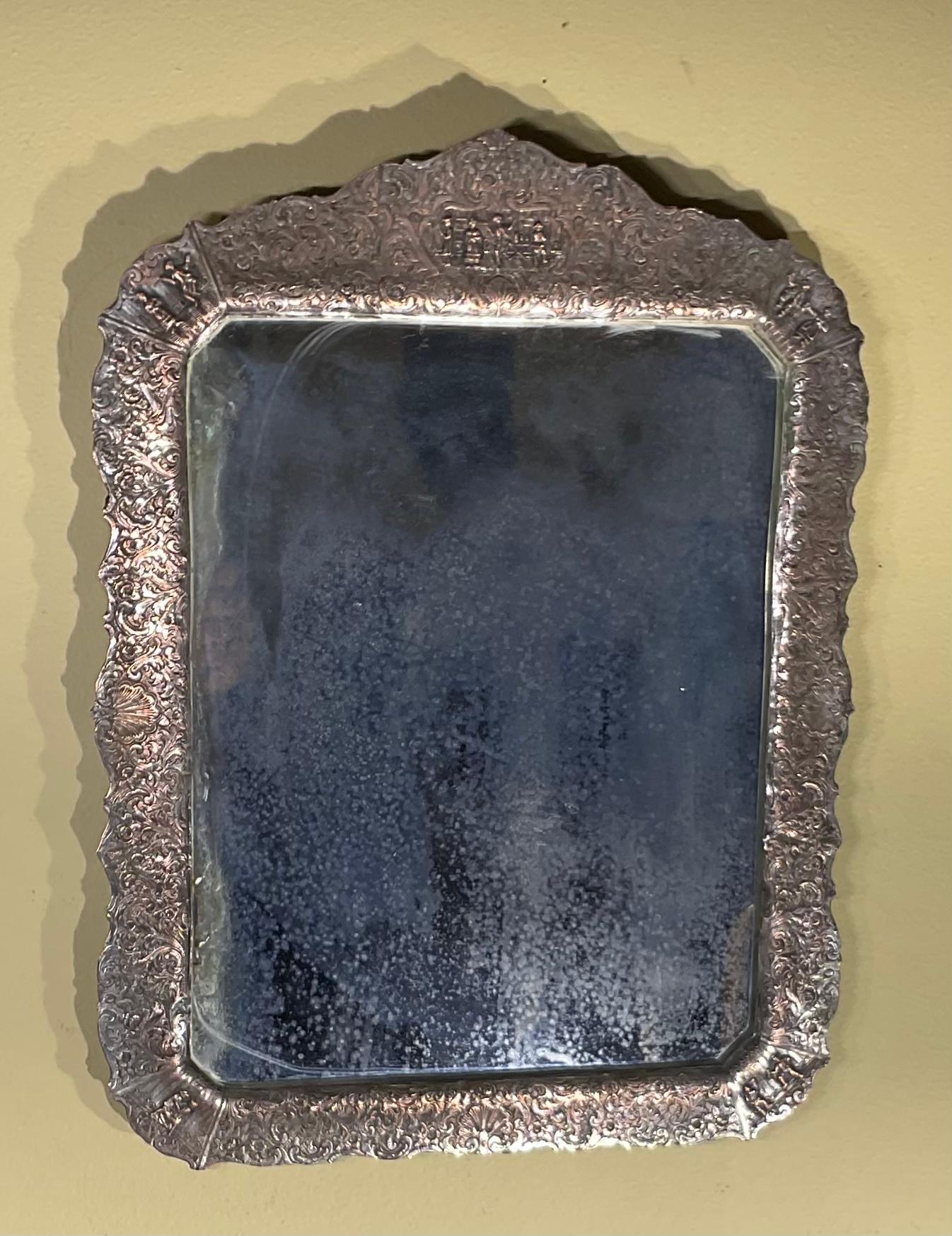 Miroir ancien en métal argenté  en vente 2