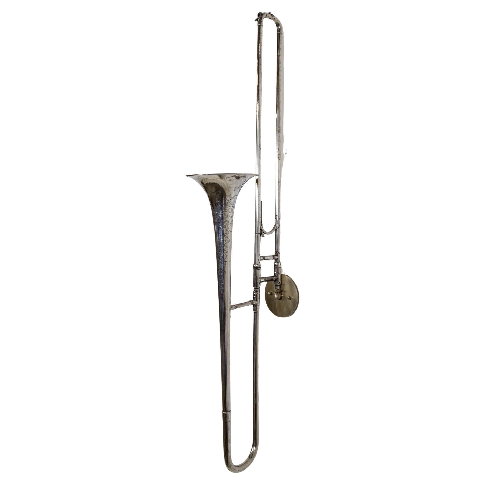 Antique Silver-Plated Olds Trombone as Sconce For Sale