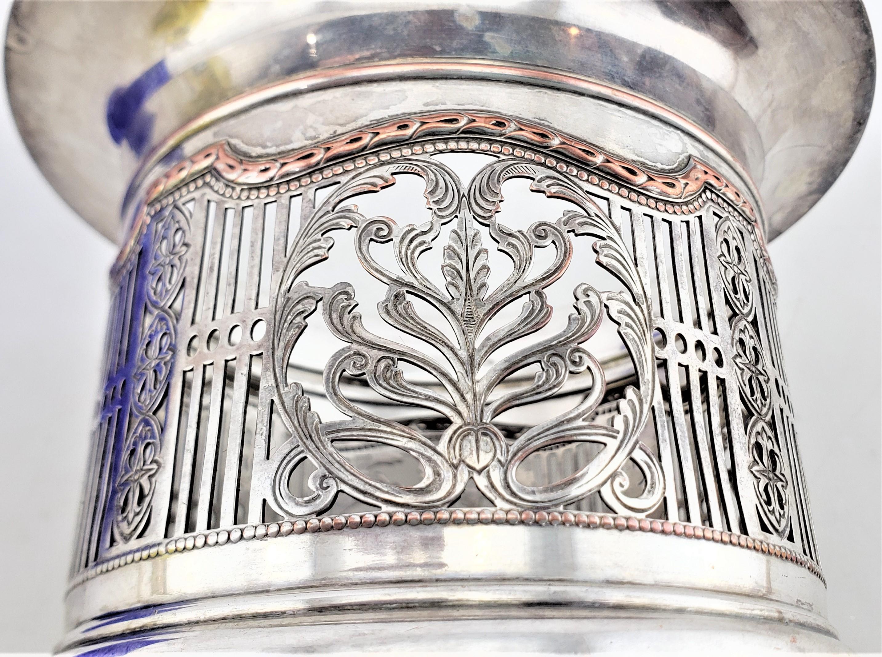 Antique Silver Plated Pierced Bottle Coaster or Chiller with a Cobalt Liner For Sale 3