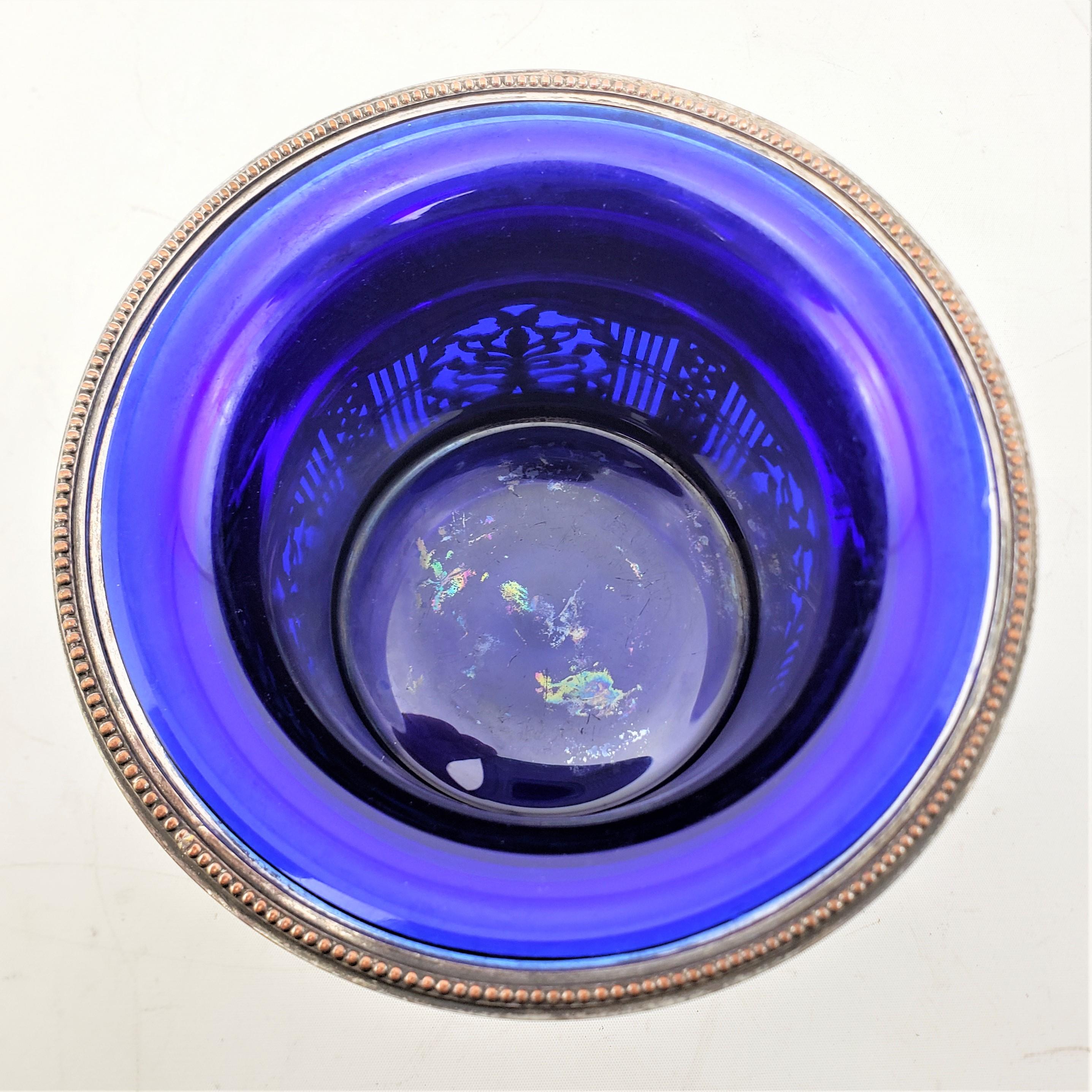 Antique Silver Plated Pierced Bottle Coaster or Chiller with a Cobalt Liner For Sale 4