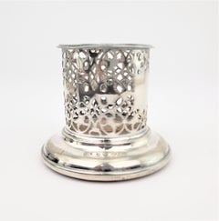 Antique Silver Plated Pierced Wine Bottle Coaster with Turned Wooden Base