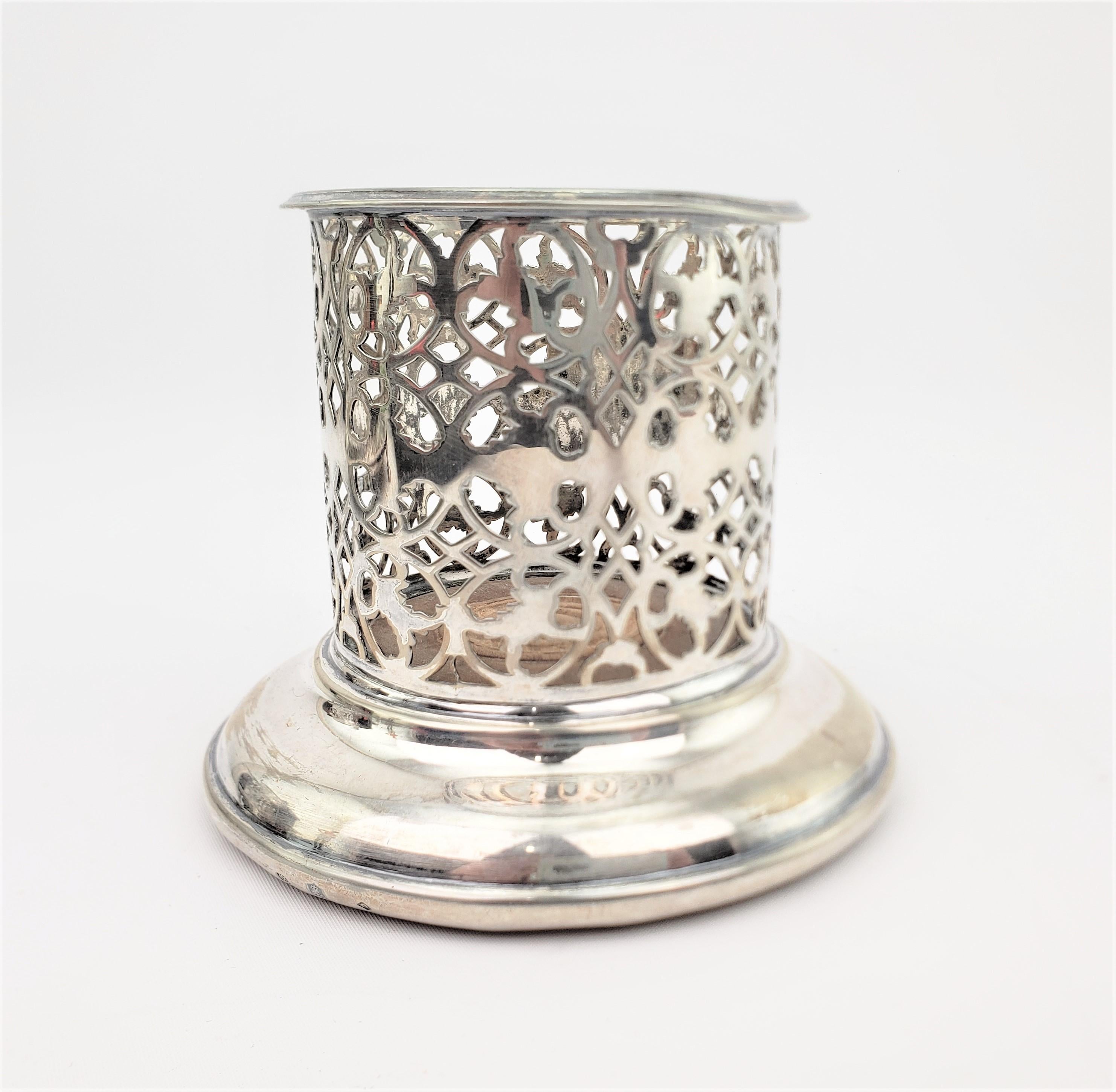 Edwardian Antique Silver Plated Pierced Wine Bottle Coaster with Turned Wooden Base