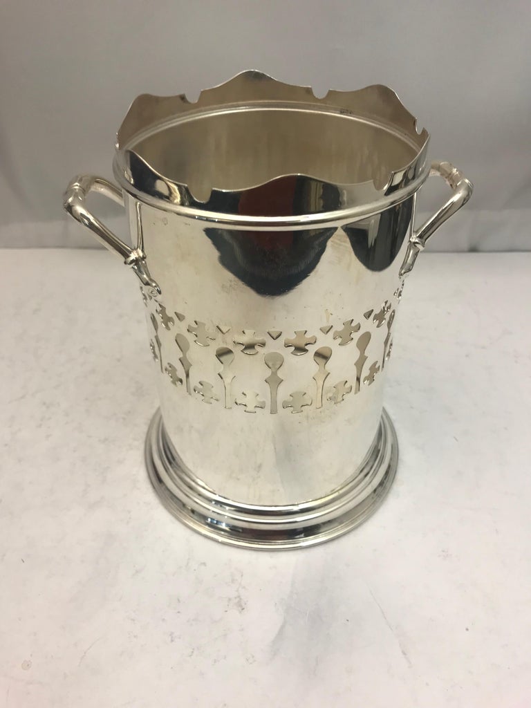 Antique Silver Plated Pierced Wine Bottle Holder For Sale at 1stDibs
