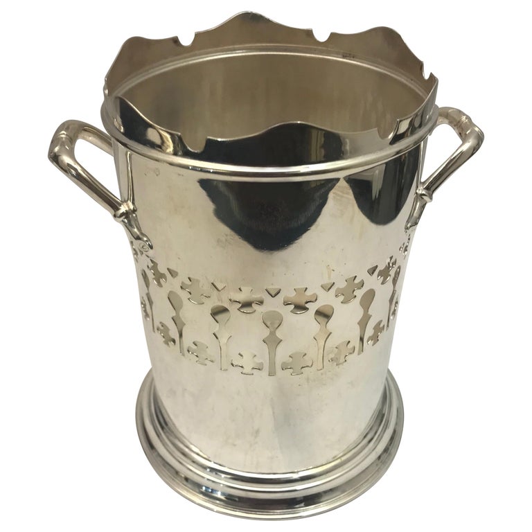 Antique Silver Plated Pierced Wine Bottle Holder For Sale at 1stDibs