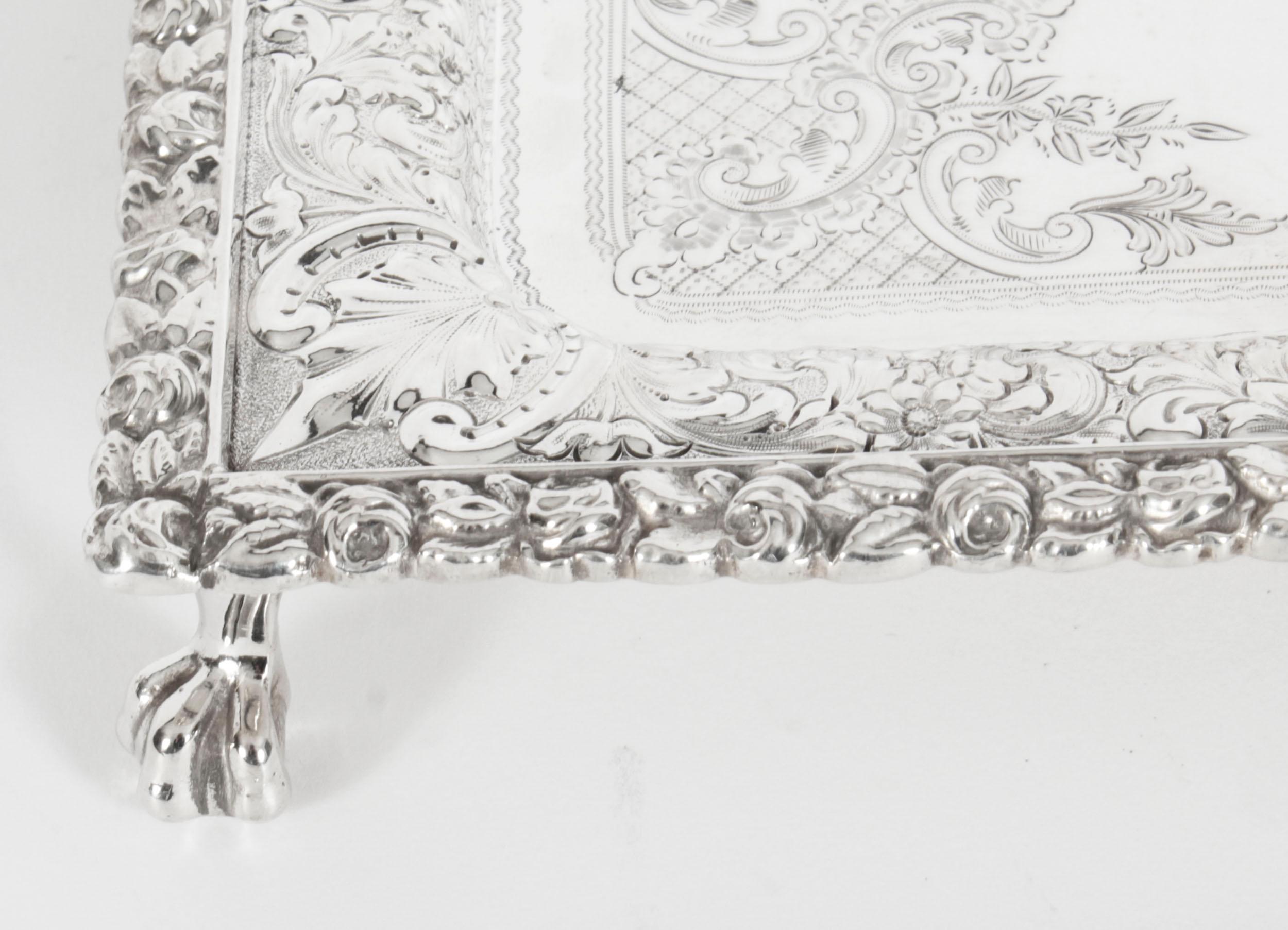Bandeja antigua bañada en plata de Fenton Russel, siglo XIX en venta 6