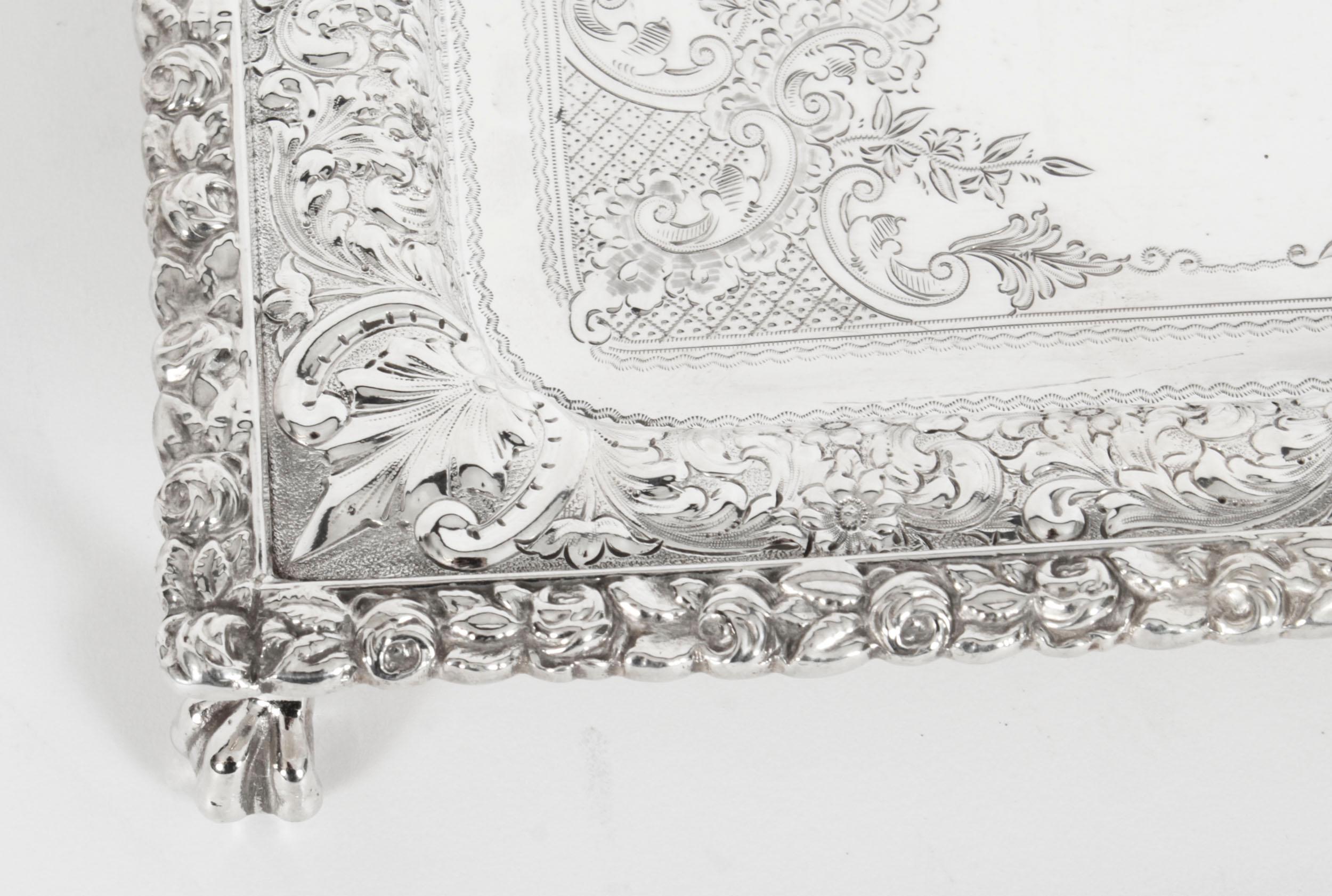 Bandeja antigua bañada en plata de Fenton Russel, siglo XIX en venta 7