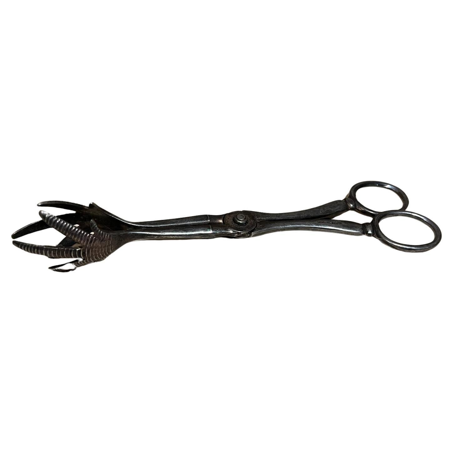 Antique Silver-Plated Scissor Claw Tongs England