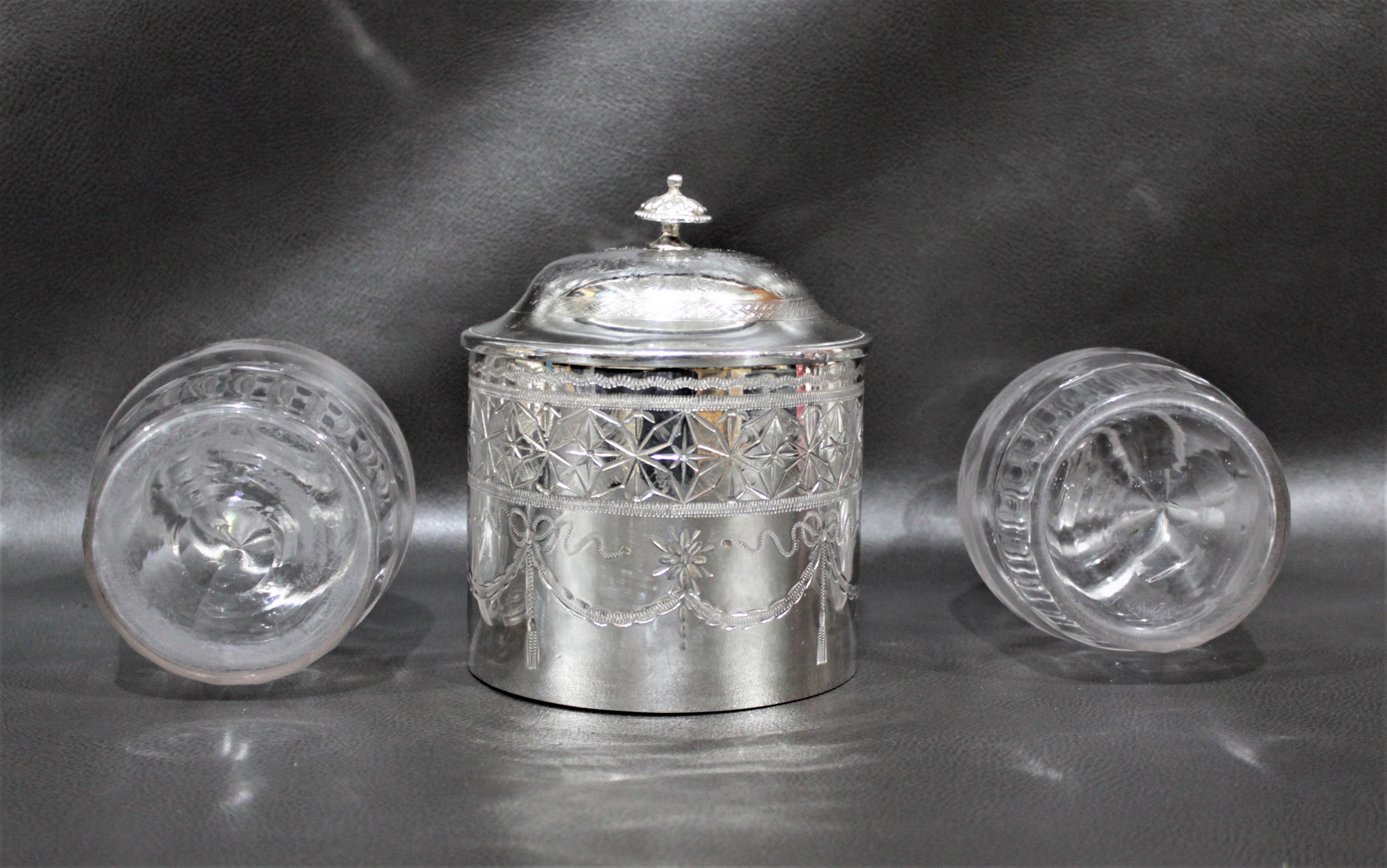 Antique Silver Plated Sherry Stand with Glass Decanters and Biscuit Barrel 2