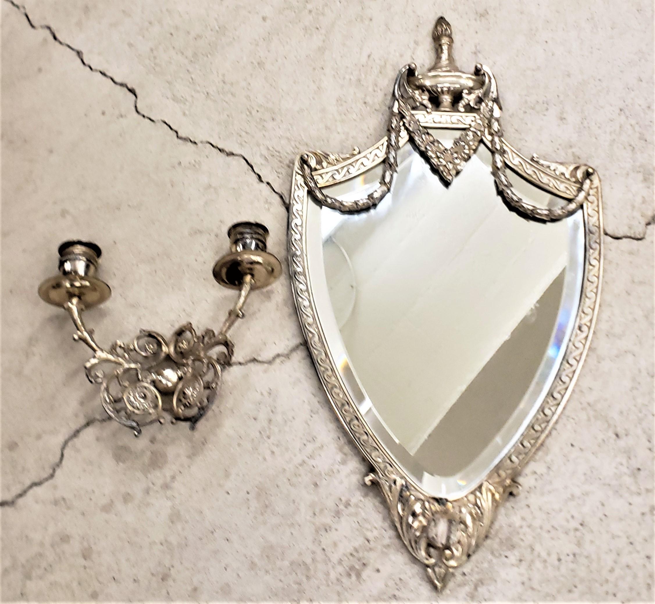 Antique Silver Plated Shield Shaped & Beveled Wall Mirror or Candle Sconce In Good Condition For Sale In Hamilton, Ontario
