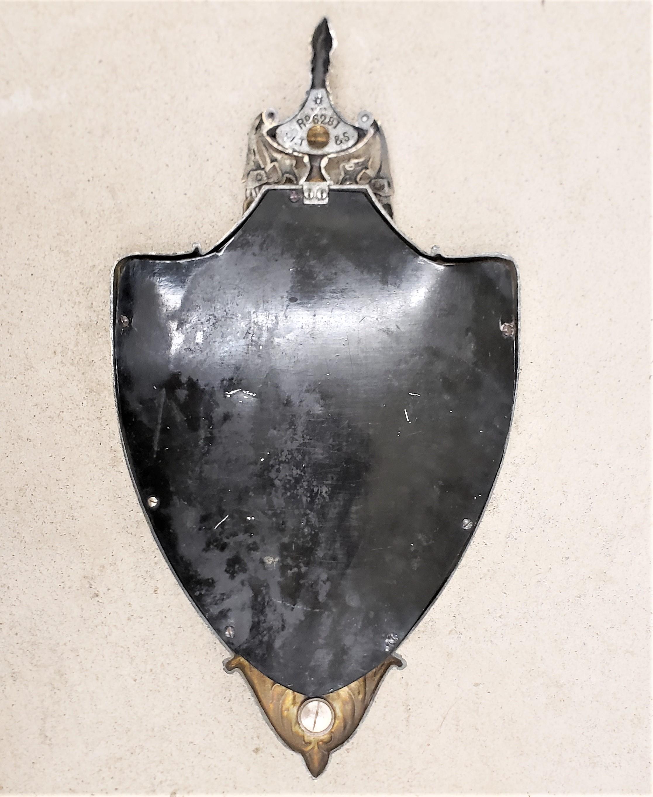 20th Century Antique Silver Plated Shield Shaped & Beveled Wall Mirror or Candle Sconce For Sale