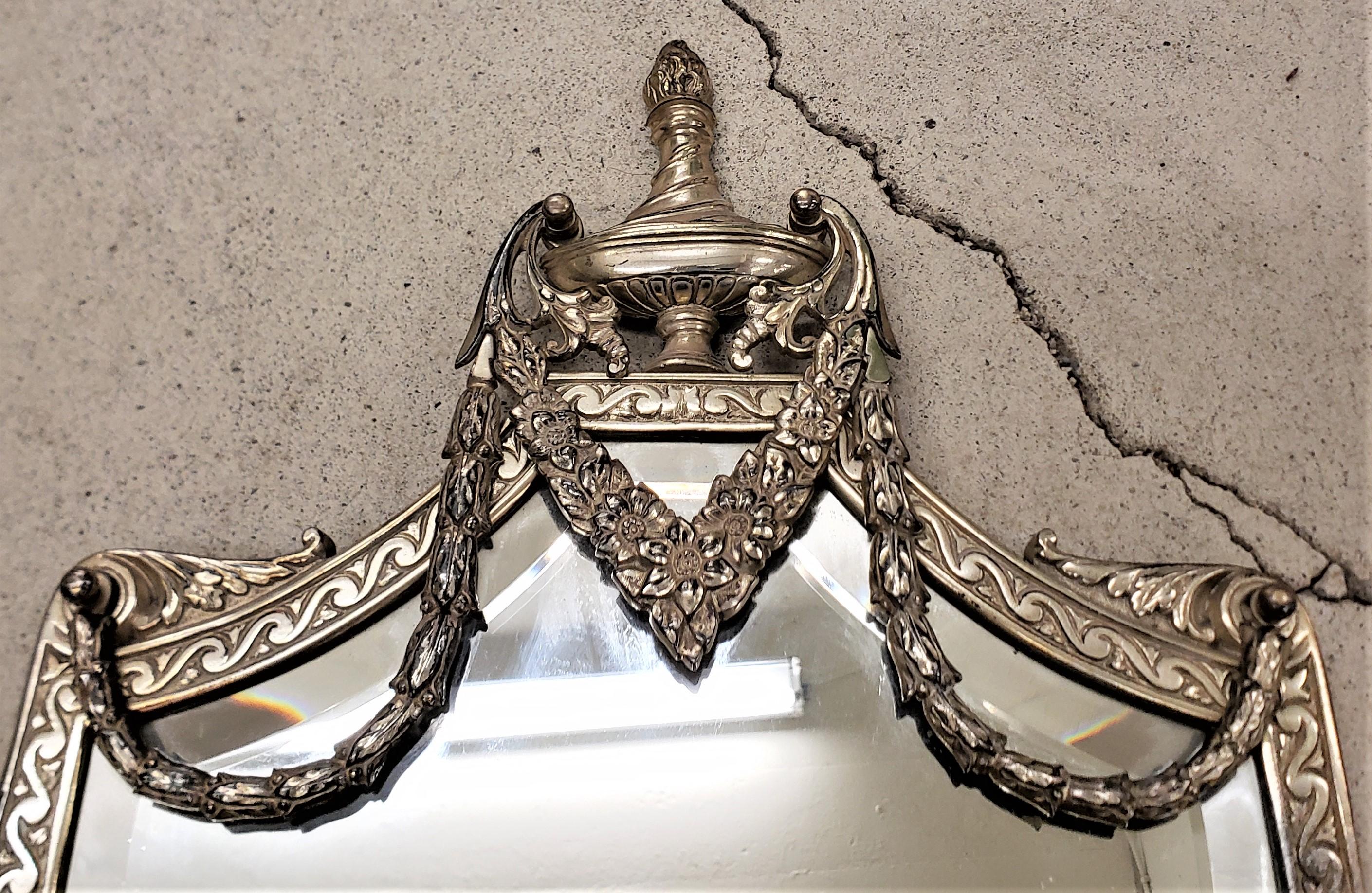 Antique Silver Plated Shield Shaped & Beveled Wall Mirror or Candle Sconce For Sale 1