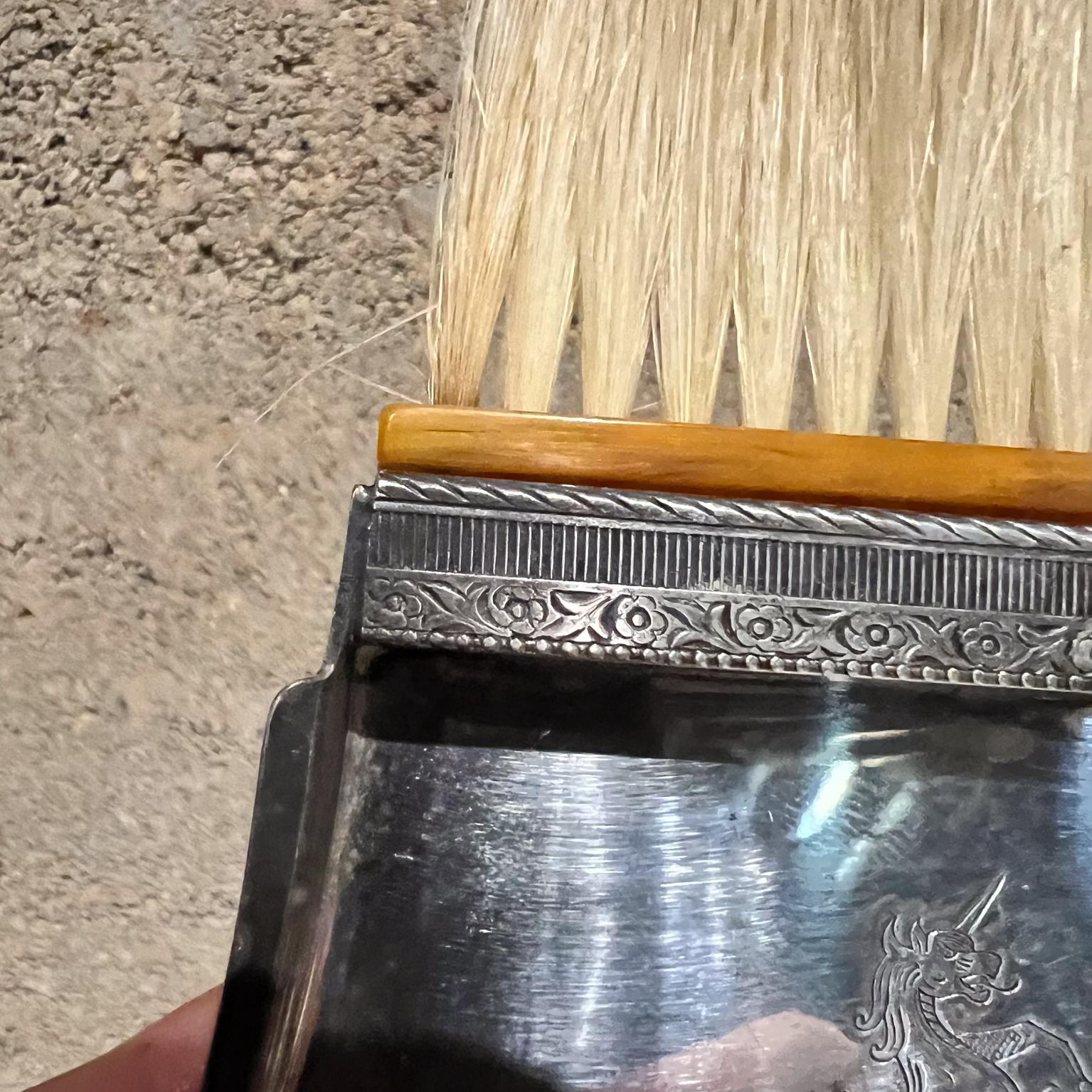 Antique Unicorn Silver-Plated Silent Butler Crumb Catcher Bakelite Brush 10