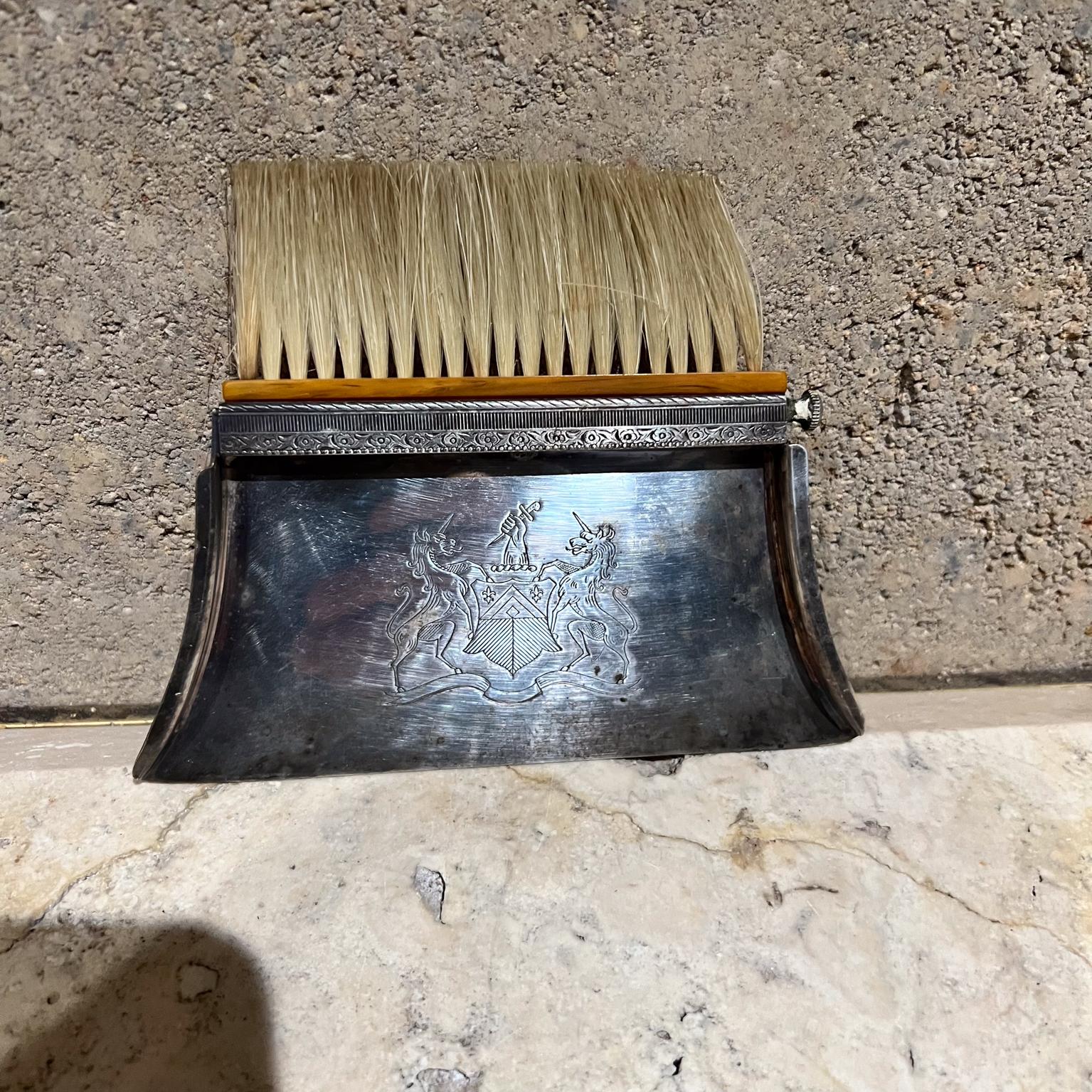 Antique Unicorn Silver-Plated Silent Butler Crumb Catcher Bakelite Brush In Good Condition In Chula Vista, CA