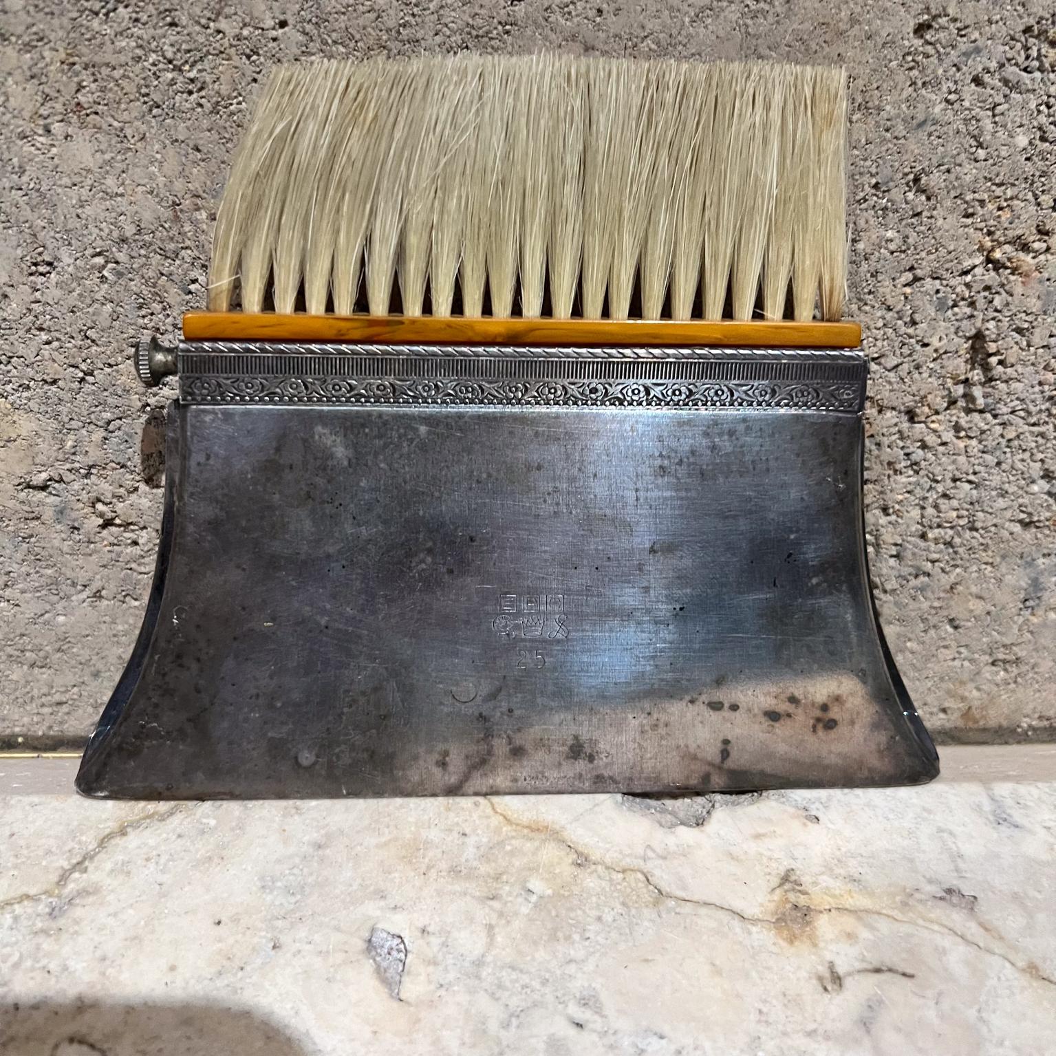 20th Century Antique Unicorn Silver-Plated Silent Butler Crumb Catcher Bakelite Brush