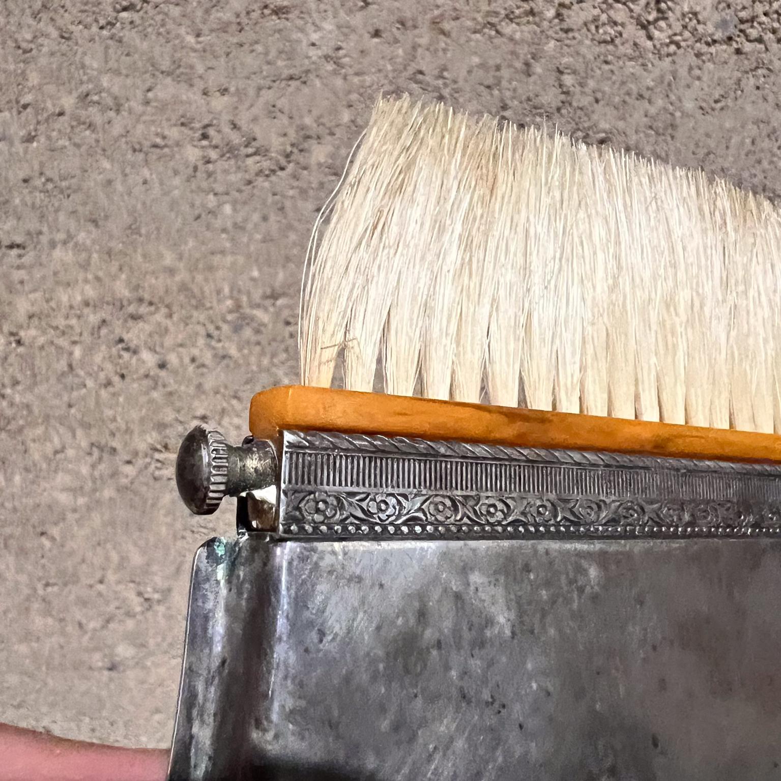 Antique Unicorn Silver-Plated Silent Butler Crumb Catcher Bakelite Brush 2