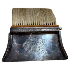 Antique Unicorn Silver-Plated Silent Butler Crumb Catcher Bakelite Brush