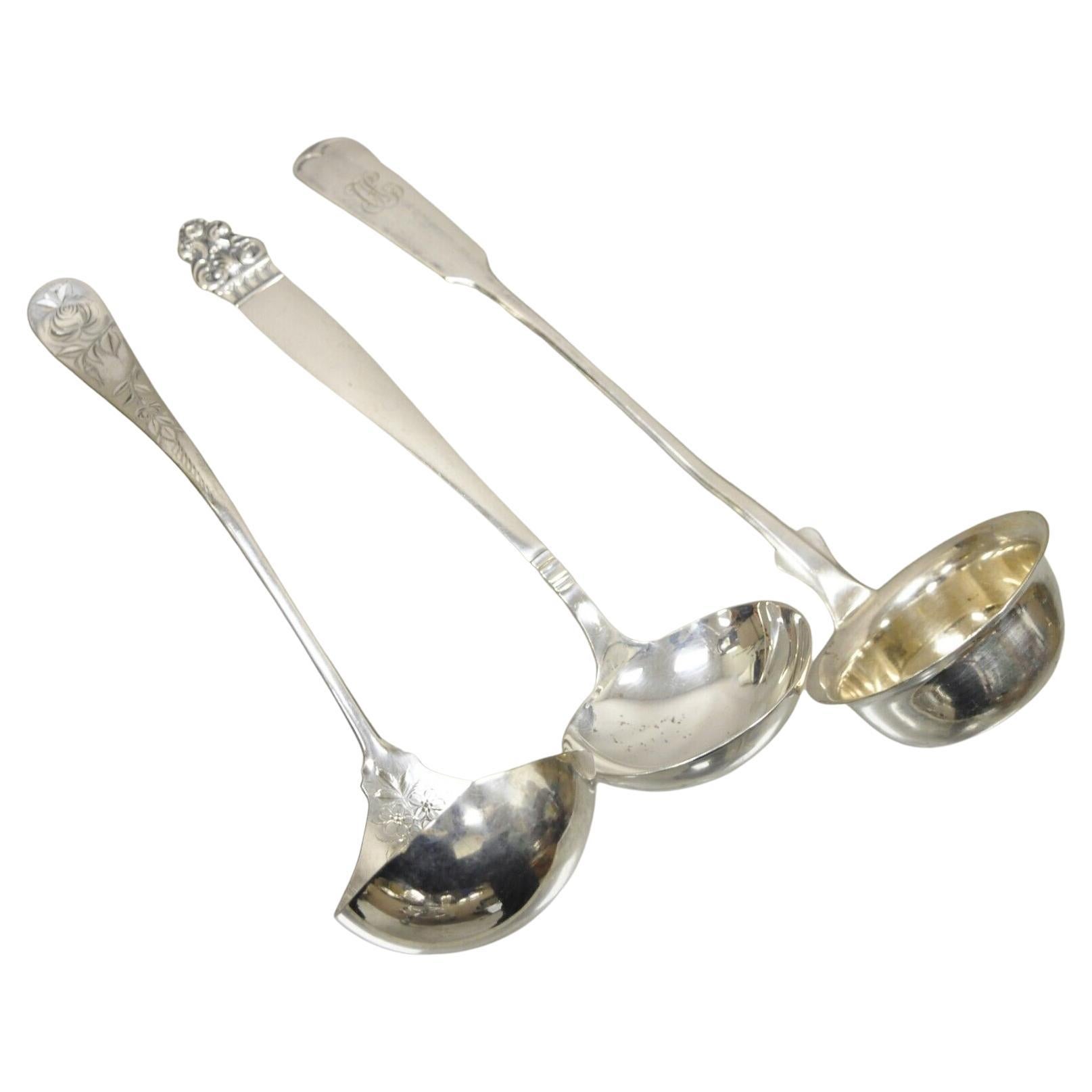 Antique Silver Plated Soup Spoon Ladles TH Marthinsen Holmes Edwards, 3 Pieces For Sale