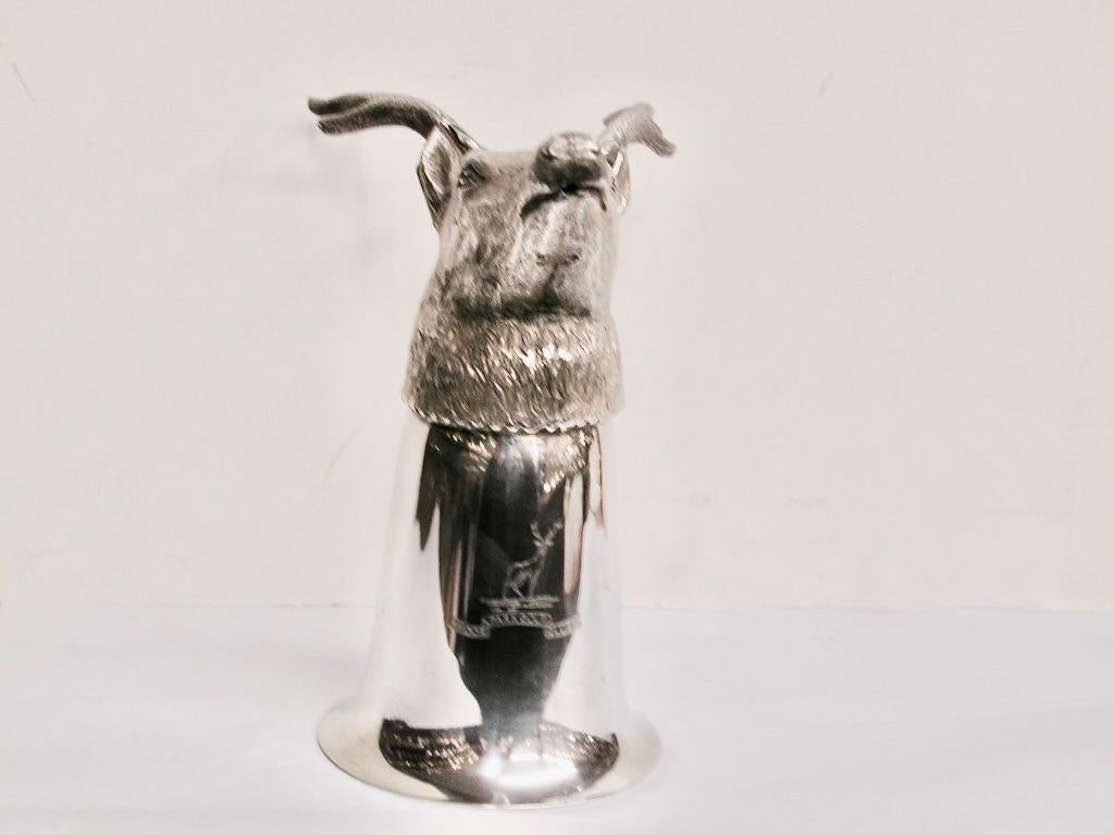 English Antique Silver Plated Stag's Head Stirrup Cup  Dated Circa 1920's For Sale