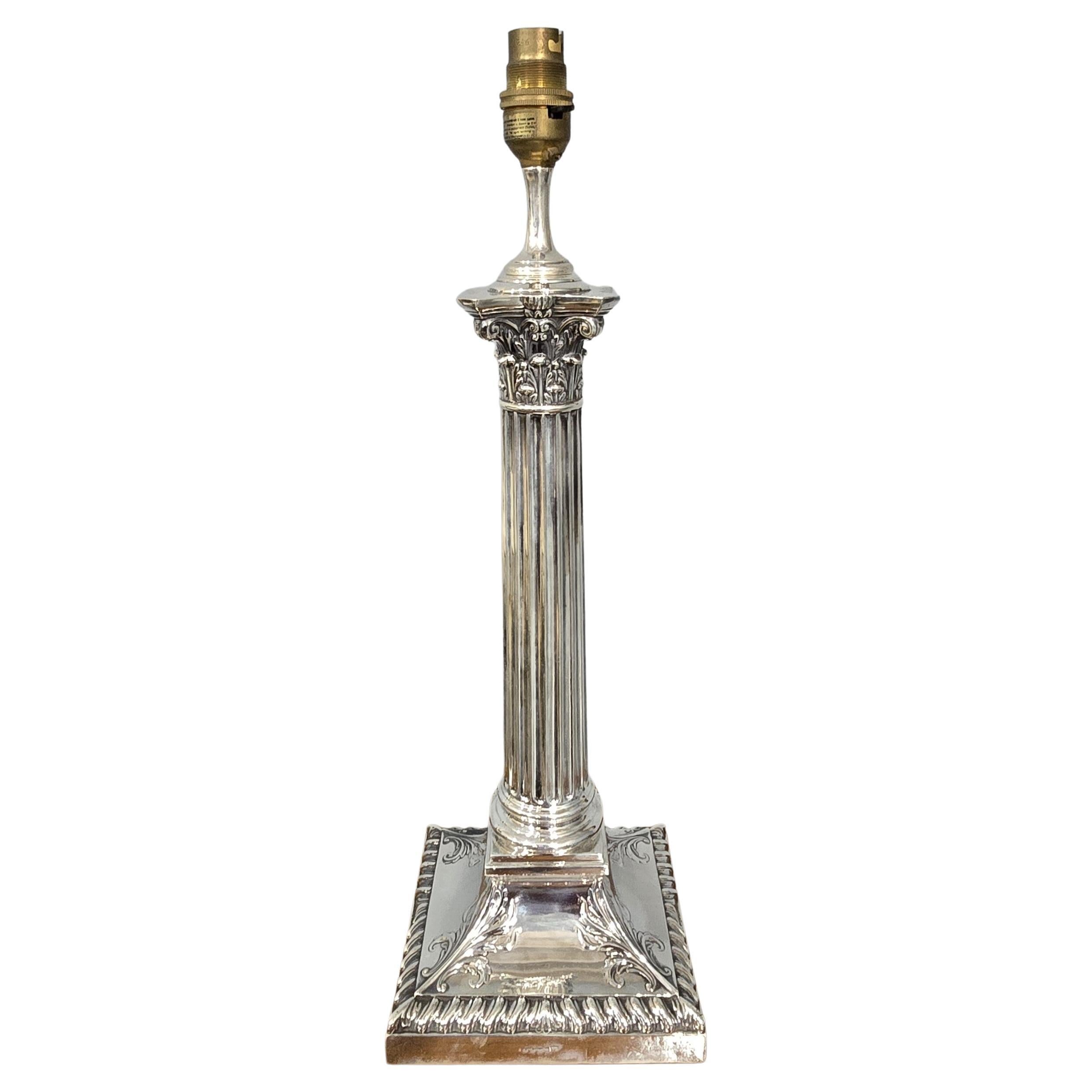 Antique Silver Plated Table Lamp For Sale
