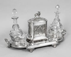 Antique Silver Plated Tantalus 4x Glasses 2x Decanters 19th C