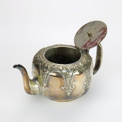 Antique Silver Plated Teapot with Foliate Engraving C1890