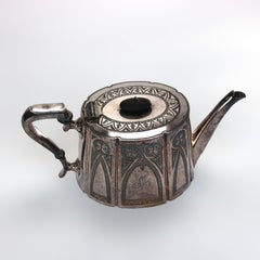 Antique Silver Plated Teapot with Foliate Engraving C1890